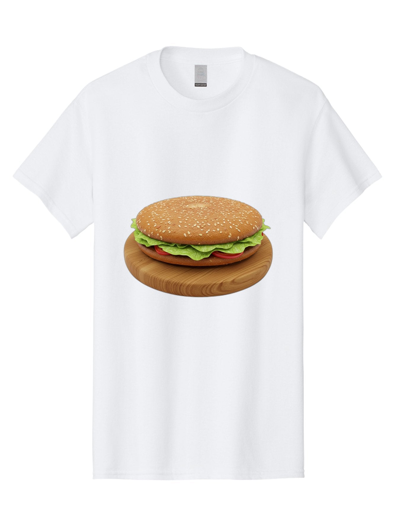 Burger-On-Chopping-Board Men'S Graphic Tee, 100% Cotton, Comfortable Casual Summer Wear, Machine Washable, Sesame Seed Bun, Lettuce, Tomato, Wooden Board, Gourmet Food, Meal Presentation, Appetizing Burger, Fast Food Bac720 7