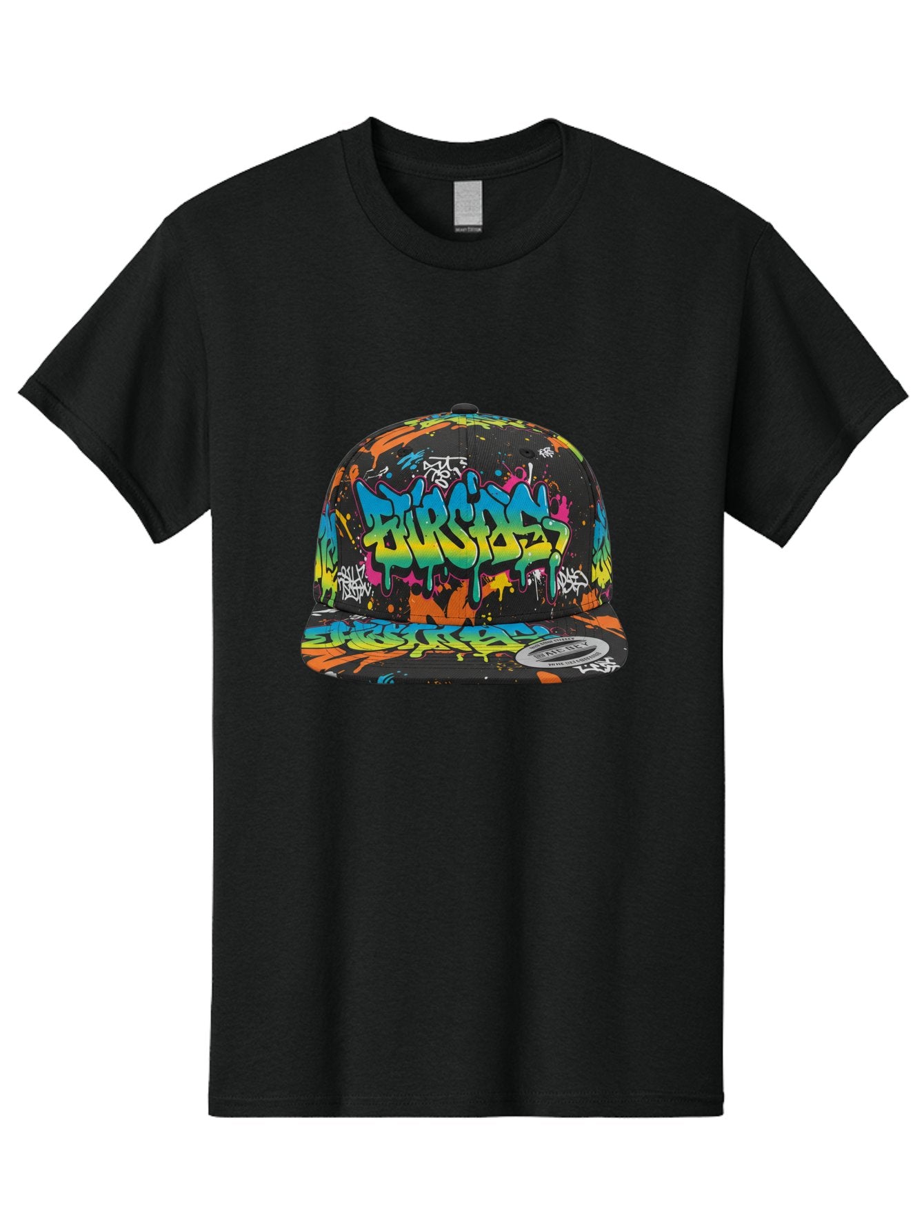 Burstin-Hustle Men'S Graphic Tee, 100% Cotton, Comfortable Casual Summer Wear, Machine Washable, Graffiti Hat, Streetwear Fashion, Urban Style, Colorful Cap, Bold Design, Vibrant Print, Trendy Headwear, Burstin, Splatter Art, Bac721 12