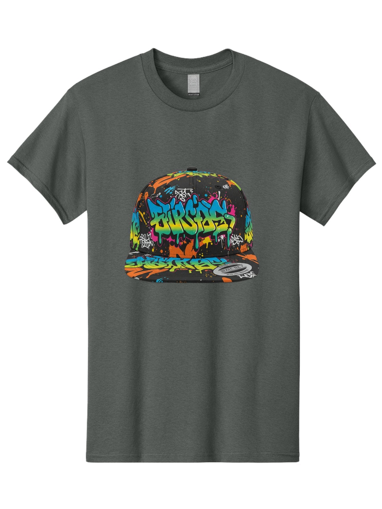 Burstin-Hustle Men'S Graphic Tee, 100% Cotton, Comfortable Casual Summer Wear, Machine Washable, Graffiti Hat, Streetwear Fashion, Urban Style, Colorful Cap, Bold Design, Vibrant Print, Trendy Headwear, Burstin, Splatter Art, Bac721 4