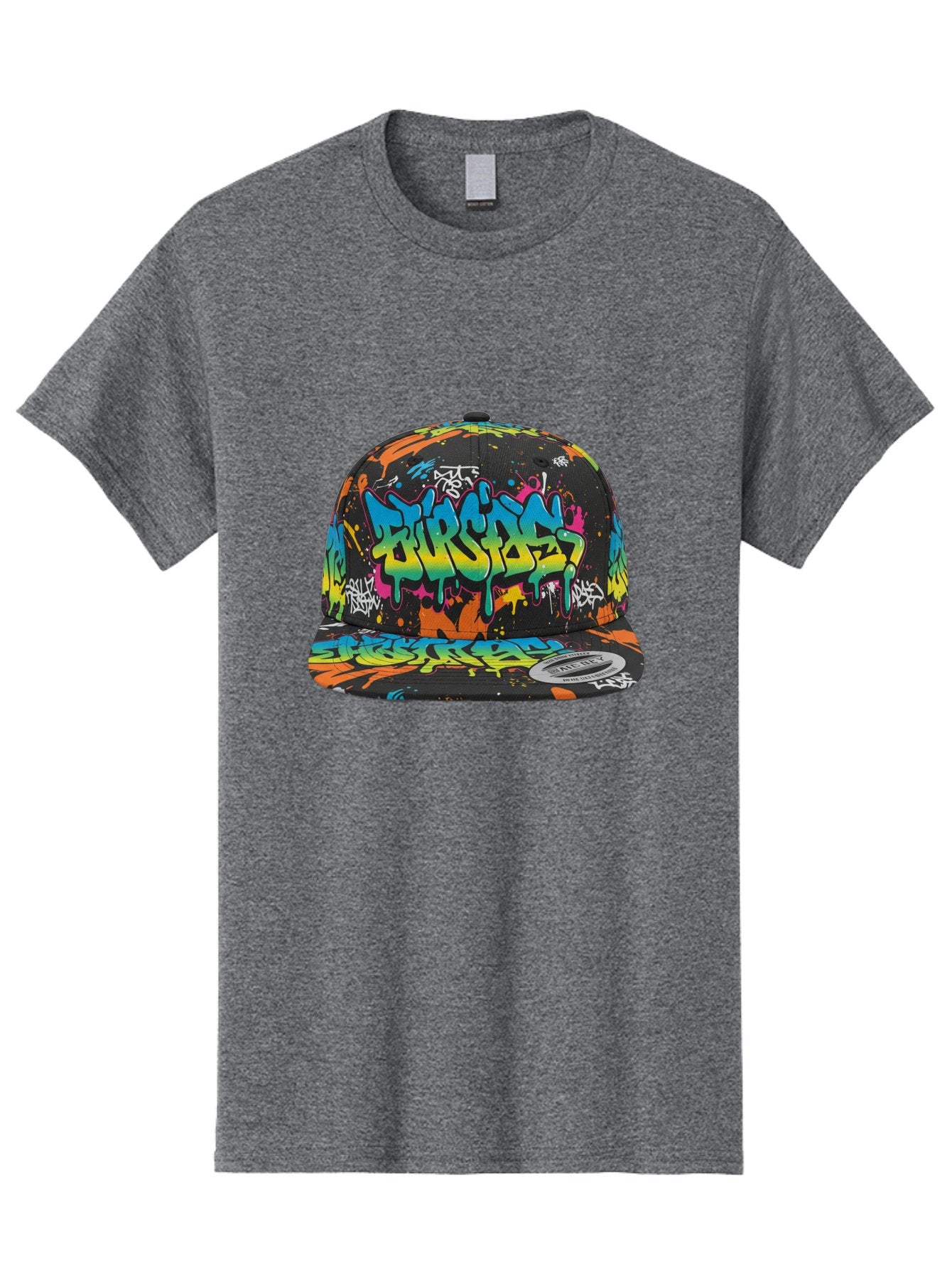 Burstin-Hustle Men'S Graphic Tee, 100% Cotton, Comfortable Casual Summer Wear, Machine Washable, Graffiti Hat, Streetwear Fashion, Urban Style, Colorful Cap, Bold Design, Vibrant Print, Trendy Headwear, Burstin, Splatter Art, Bac721 15