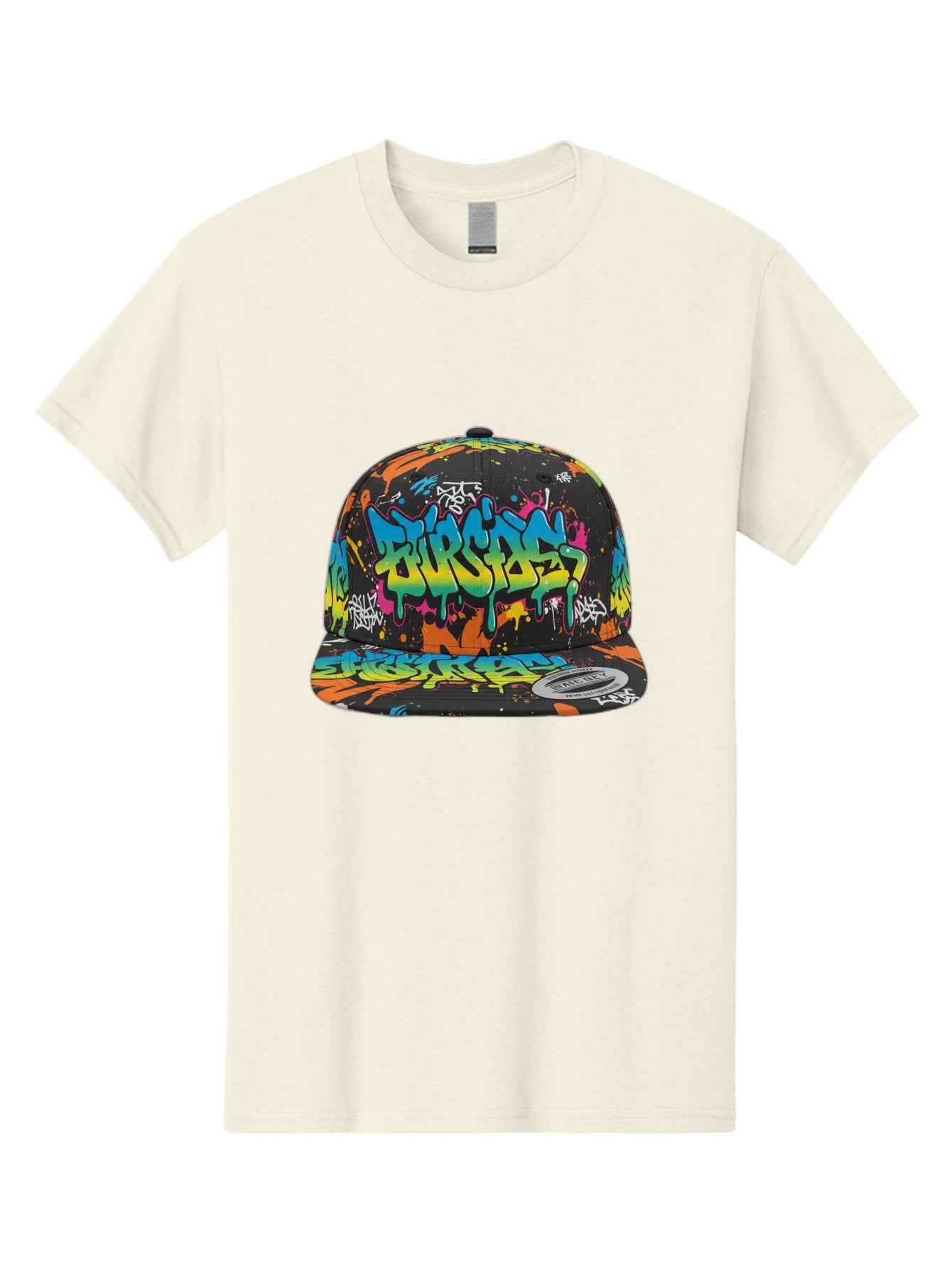 Burstin-Hustle Men'S Graphic Tee, 100% Cotton, Comfortable Casual Summer Wear, Machine Washable, Graffiti Hat, Streetwear Fashion, Urban Style, Colorful Cap, Bold Design, Vibrant Print, Trendy Headwear, Burstin, Splatter Art, Bac721 3