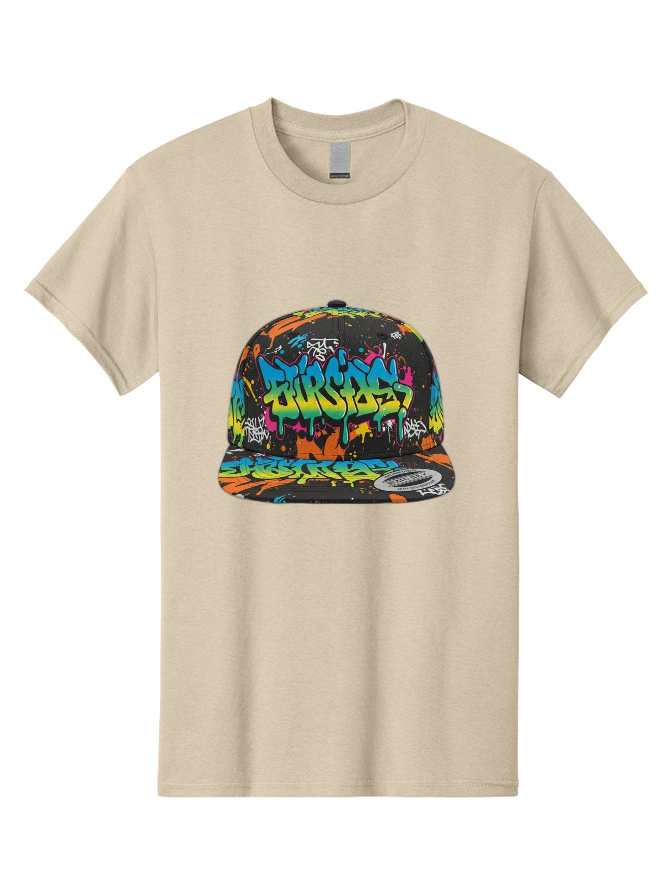 Burstin-Hustle Men'S Graphic Tee, 100% Cotton, Comfortable Casual Summer Wear, Machine Washable, Graffiti Hat, Streetwear Fashion, Urban Style, Colorful Cap, Bold Design, Vibrant Print, Trendy Headwear, Burstin, Splatter Art, Bac721 6