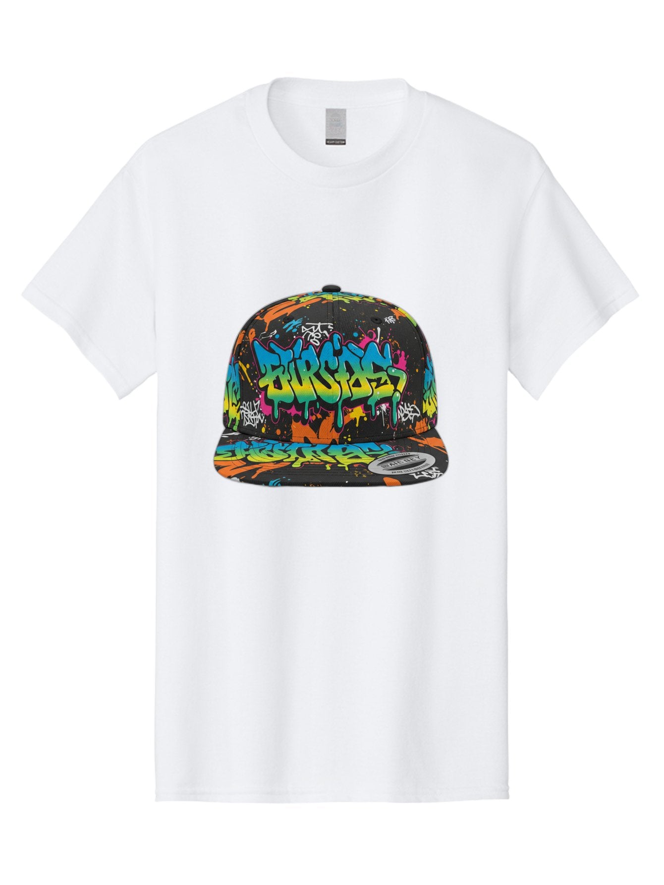 Burstin-Hustle Men'S Graphic Tee, 100% Cotton, Comfortable Casual Summer Wear, Machine Washable, Graffiti Hat, Streetwear Fashion, Urban Style, Colorful Cap, Bold Design, Vibrant Print, Trendy Headwear, Burstin, Splatter Art, Bac721 14