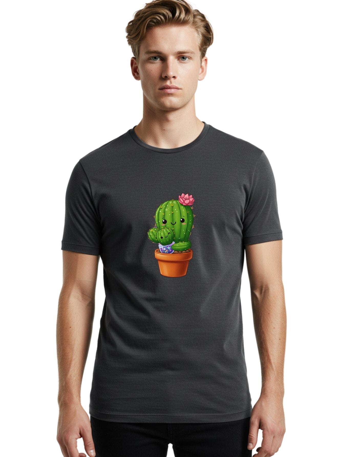 Cactus-1 Men'S Graphic Tee, 100% Cotton, Comfortable Casual Summer Wear, Machine Washable, Cactus In Terracotta Pot, Smiling Cactus, Baby Cactus In Pot, Cute Cartoon Cactus, Cactus With Pink Flower, Happy Cactus, Desert Plants, Adorable Cacti, Bac723 29