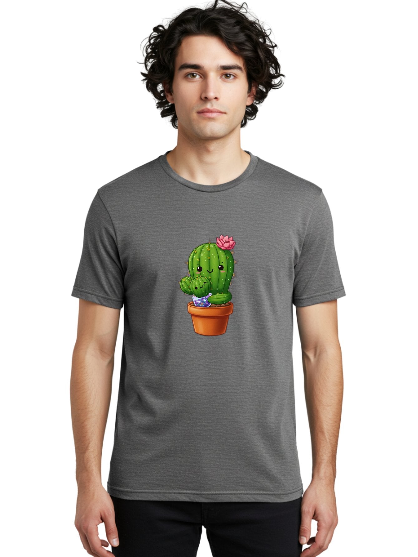 Cactus-1 Men'S Graphic Tee, 100% Cotton, Comfortable Casual Summer Wear, Machine Washable, Cactus In Terracotta Pot, Smiling Cactus, Baby Cactus In Pot, Cute Cartoon Cactus, Cactus With Pink Flower, Happy Cactus, Desert Plants, Adorable Cacti, Bac723 21