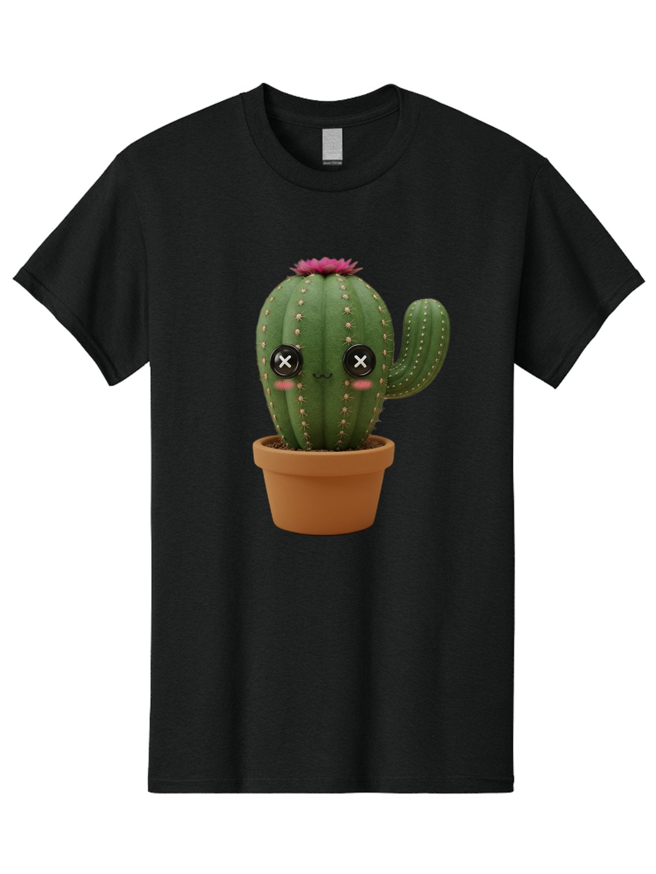 Cactus-2 Men'S Graphic Tee, 100% Cotton, Comfortable Casual Summer Wear, Machine Washable, Cactus In Pot, Plush Toy, Digital Illustration, Cute Character, Prickly Plant, Smiling Face, Pink Flower, Decorative Pot, Soft Texture, Adorable Design, Bac724 13