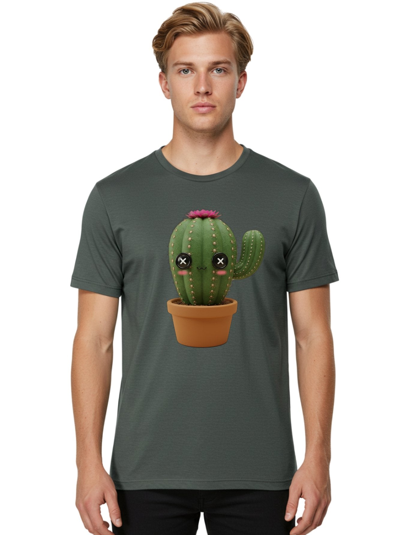 Cactus-2 Men'S Graphic Tee, 100% Cotton, Comfortable Casual Summer Wear, Machine Washable, Cactus In Pot, Plush Toy, Digital Illustration, Cute Character, Prickly Plant, Smiling Face, Pink Flower, Decorative Pot, Soft Texture, Adorable Design, Bac724 29
