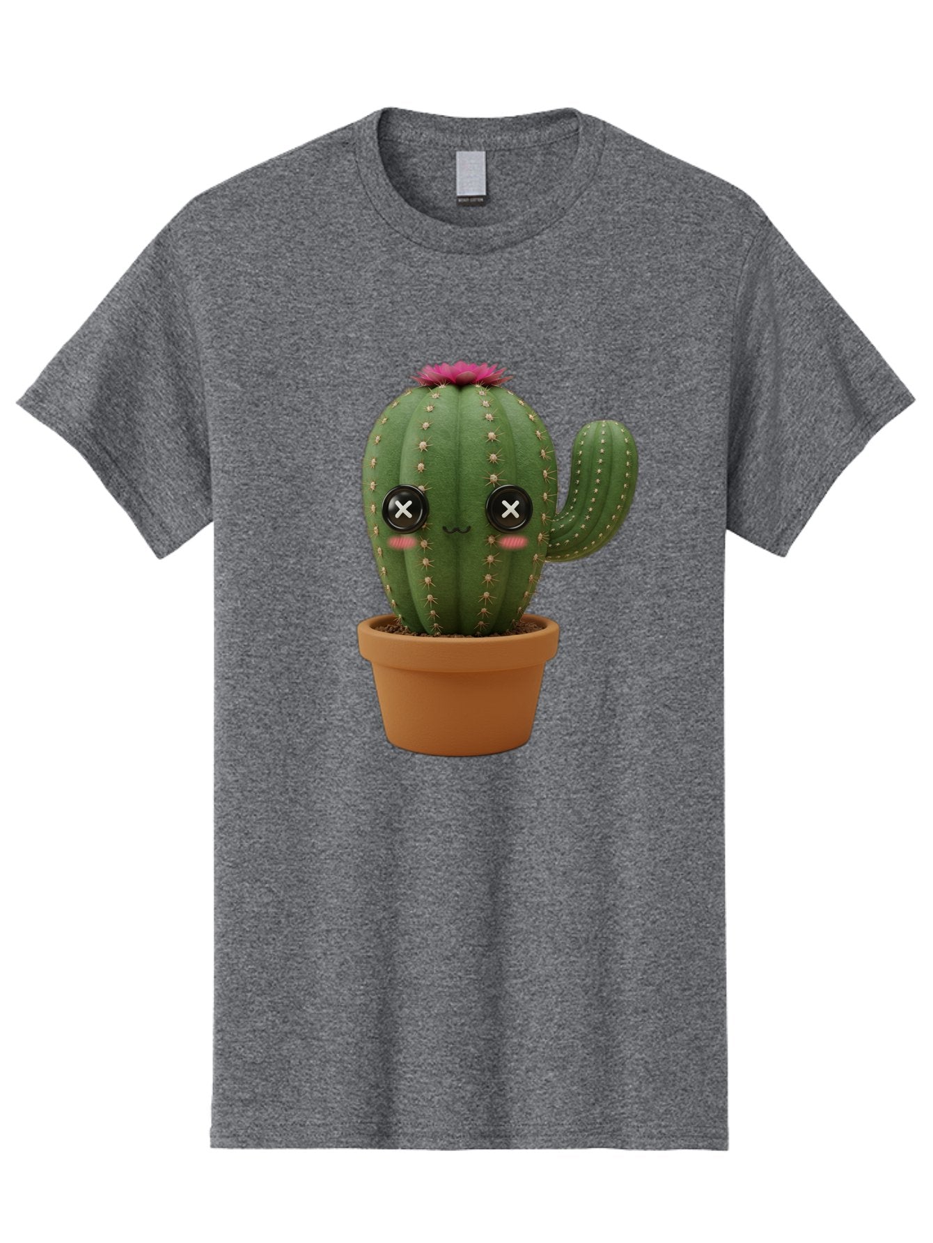 Cactus-2 Men'S Graphic Tee, 100% Cotton, Comfortable Casual Summer Wear, Machine Washable, Cactus In Pot, Plush Toy, Digital Illustration, Cute Character, Prickly Plant, Smiling Face, Pink Flower, Decorative Pot, Soft Texture, Adorable Design, Bac724 5
