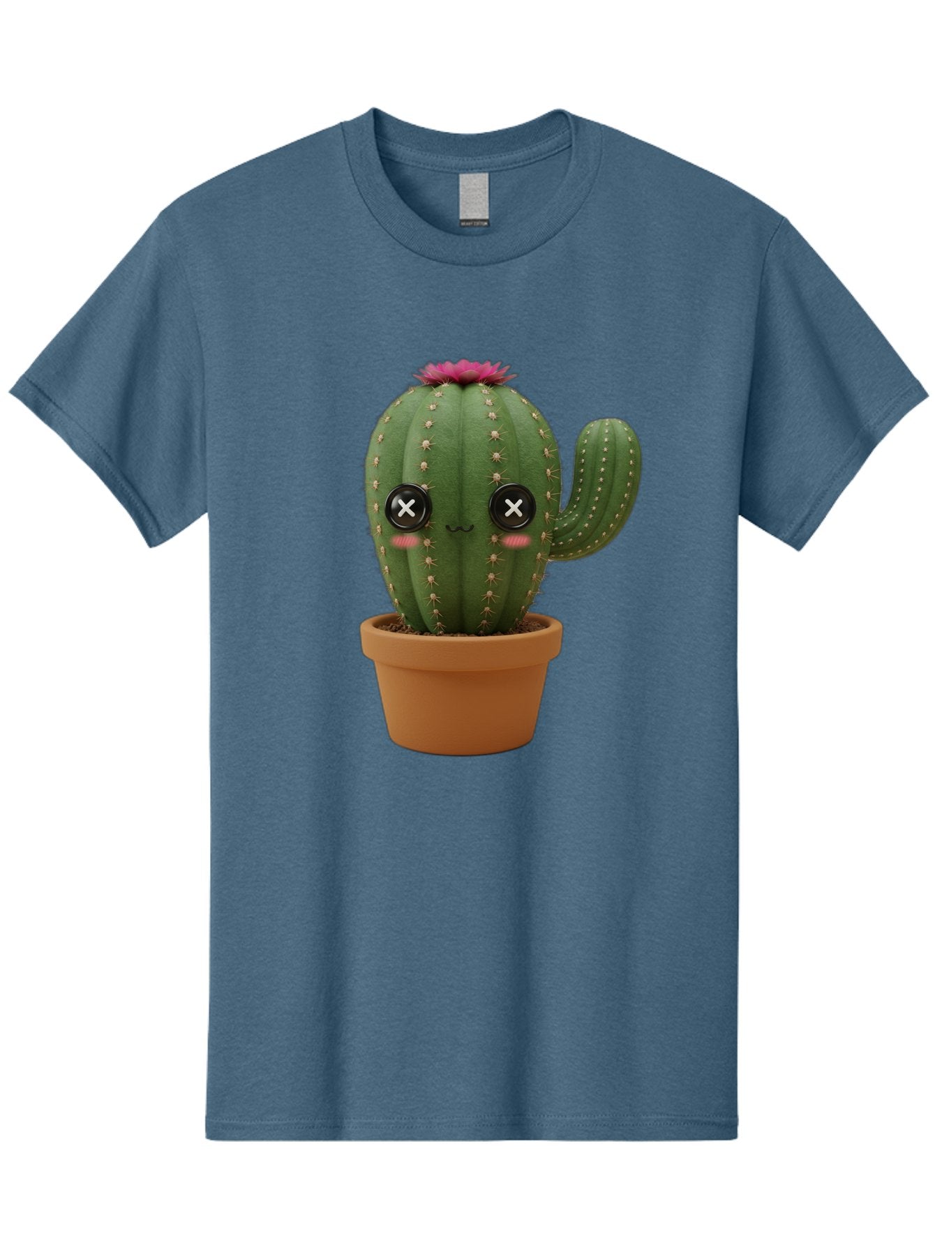 Cactus-2 Men'S Graphic Tee, 100% Cotton, Comfortable Casual Summer Wear, Machine Washable, Cactus In Pot, Plush Toy, Digital Illustration, Cute Character, Prickly Plant, Smiling Face, Pink Flower, Decorative Pot, Soft Texture, Adorable Design, Bac724 4