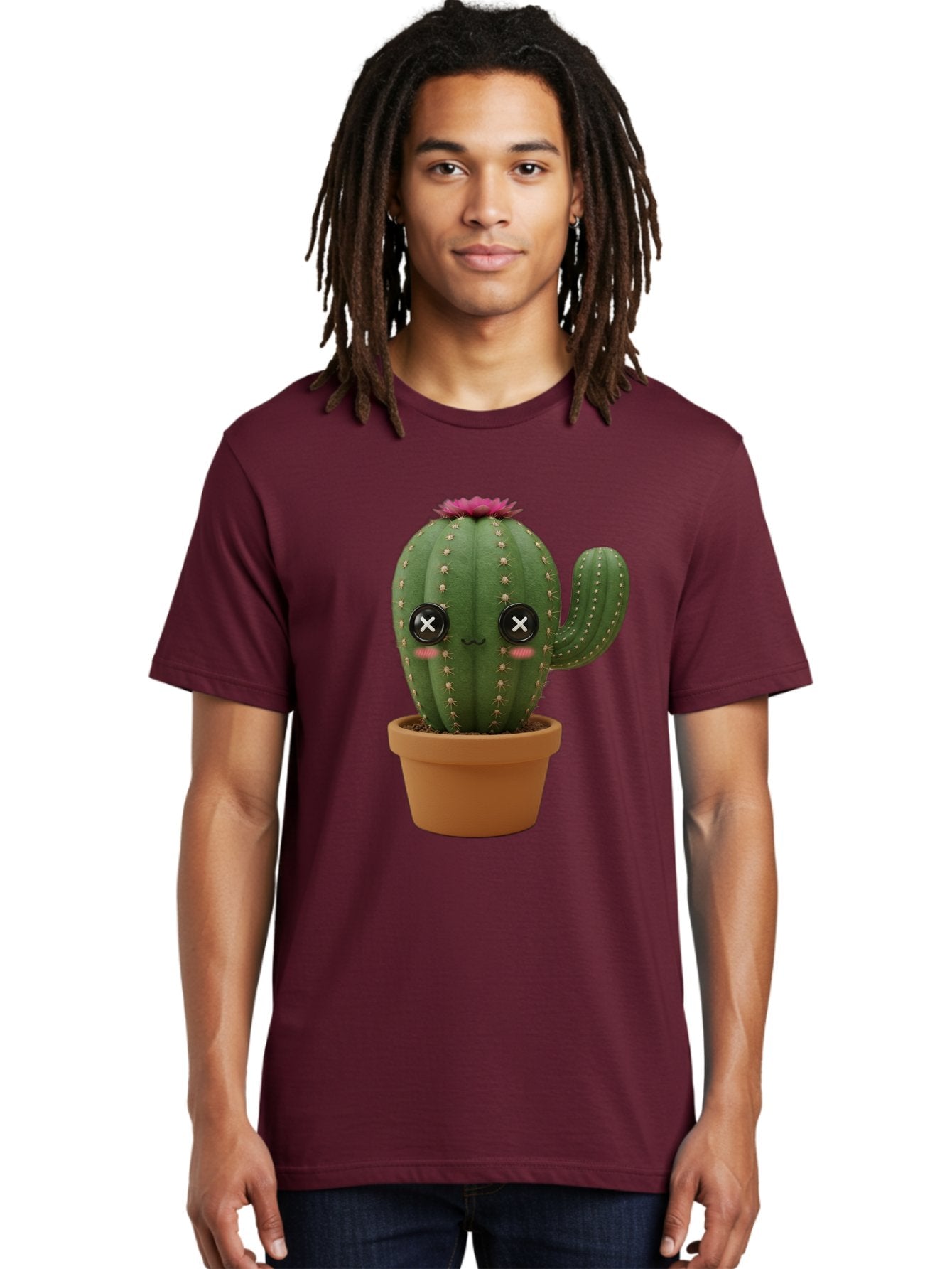Cactus-2 Men'S Graphic Tee, 100% Cotton, Comfortable Casual Summer Wear, Machine Washable, Cactus In Pot, Plush Toy, Digital Illustration, Cute Character, Prickly Plant, Smiling Face, Pink Flower, Decorative Pot, Soft Texture, Adorable Design, Bac724 27