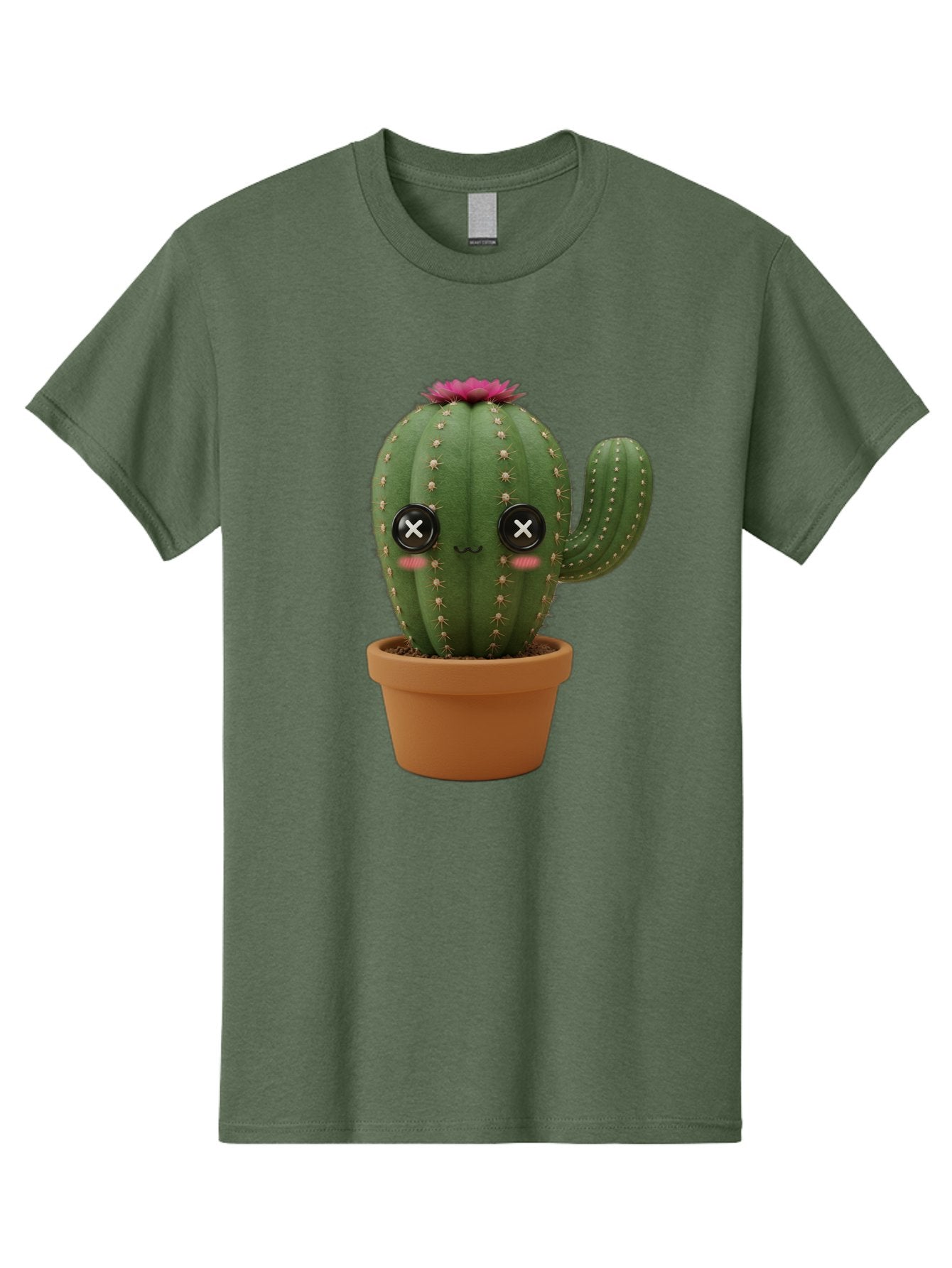 Cactus-2 Men'S Graphic Tee, 100% Cotton, Comfortable Casual Summer Wear, Machine Washable, Cactus In Pot, Plush Toy, Digital Illustration, Cute Character, Prickly Plant, Smiling Face, Pink Flower, Decorative Pot, Soft Texture, Adorable Design, Bac724 6