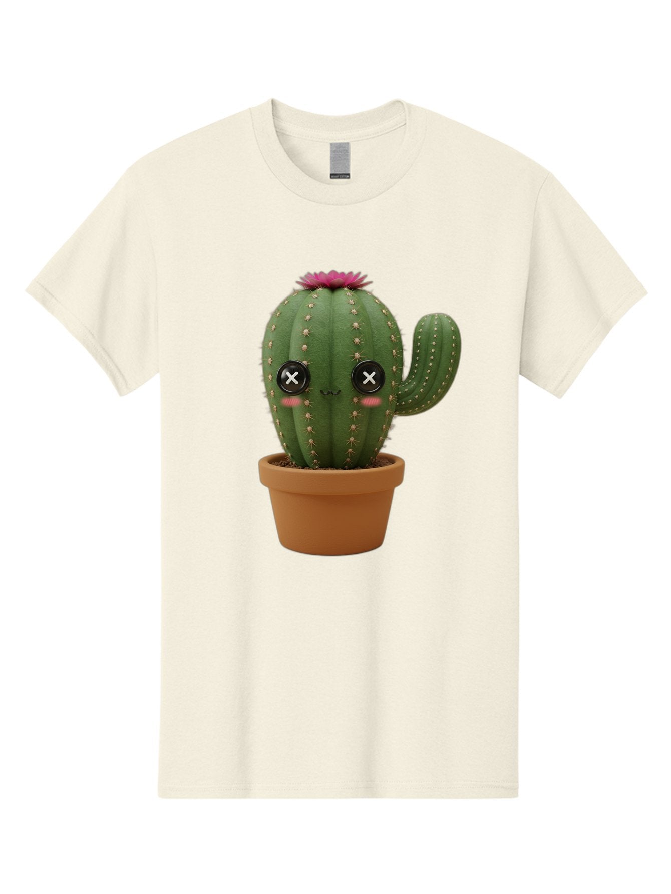 Cactus-2 Men'S Graphic Tee, 100% Cotton, Comfortable Casual Summer Wear, Machine Washable, Cactus In Pot, Plush Toy, Digital Illustration, Cute Character, Prickly Plant, Smiling Face, Pink Flower, Decorative Pot, Soft Texture, Adorable Design, Bac724