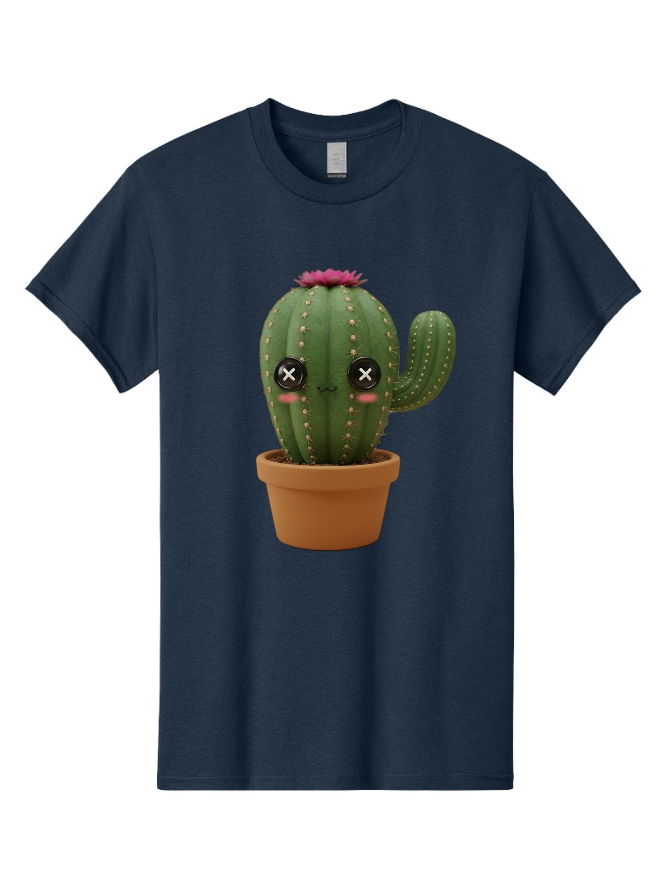 Cactus-2 Men'S Graphic Tee, 100% Cotton, Comfortable Casual Summer Wear, Machine Washable, Cactus In Pot, Plush Toy, Digital Illustration, Cute Character, Prickly Plant, Smiling Face, Pink Flower, Decorative Pot, Soft Texture, Adorable Design, Bac724 12