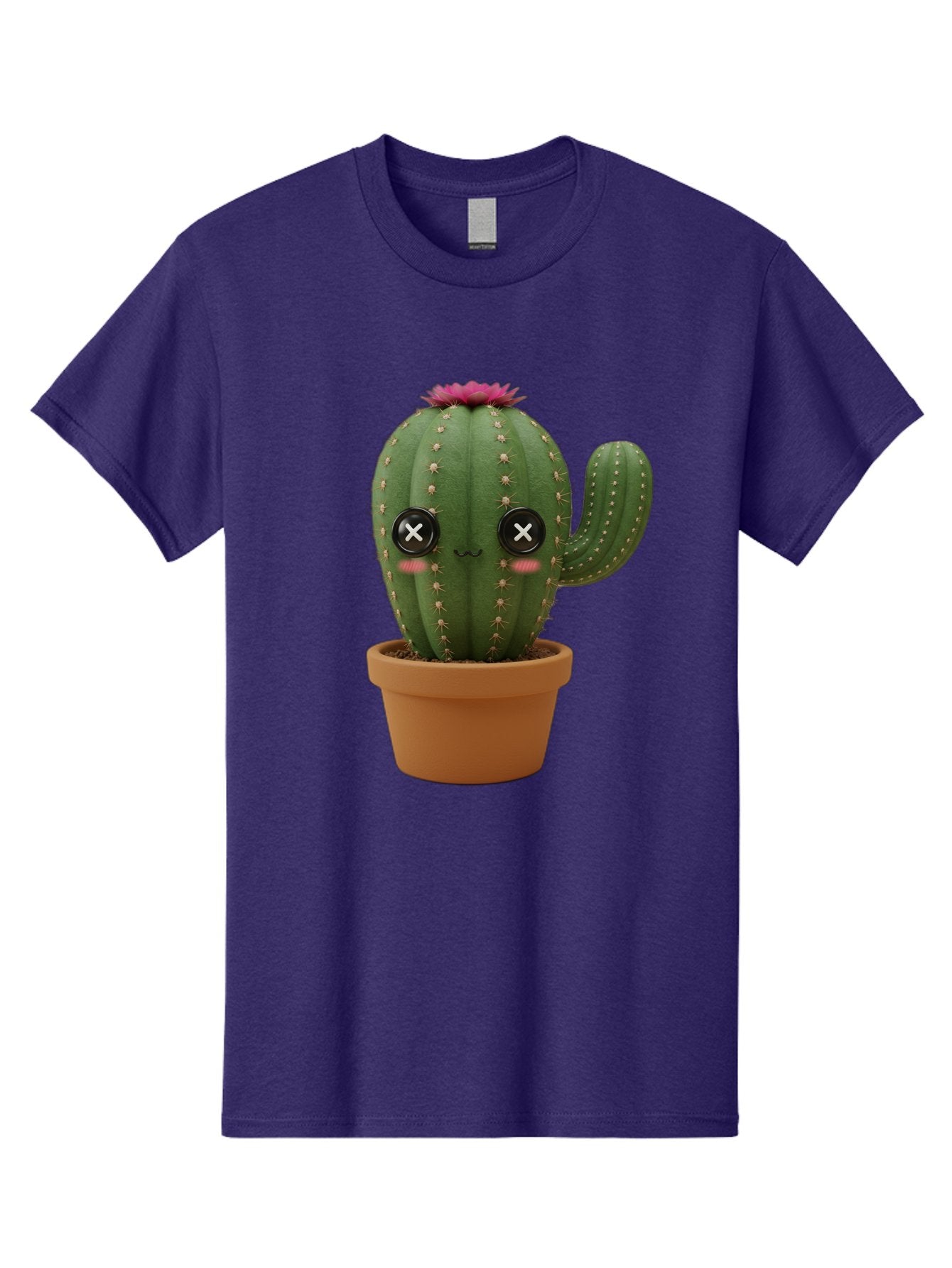 Cactus-2 Men'S Graphic Tee, 100% Cotton, Comfortable Casual Summer Wear, Machine Washable, Cactus In Pot, Plush Toy, Digital Illustration, Cute Character, Prickly Plant, Smiling Face, Pink Flower, Decorative Pot, Soft Texture, Adorable Design, Bac724 3