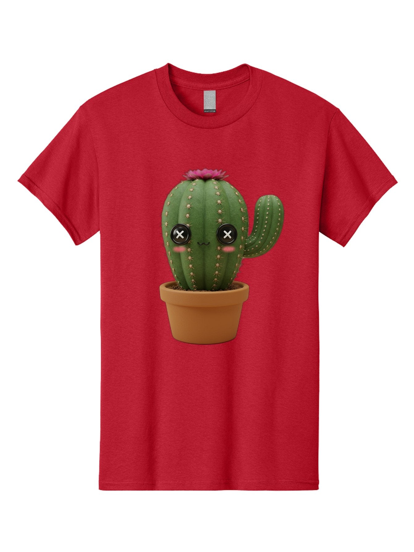 Cactus-2 Men'S Graphic Tee, 100% Cotton, Comfortable Casual Summer Wear, Machine Washable, Cactus In Pot, Plush Toy, Digital Illustration, Cute Character, Prickly Plant, Smiling Face, Pink Flower, Decorative Pot, Soft Texture, Adorable Design, Bac724 15