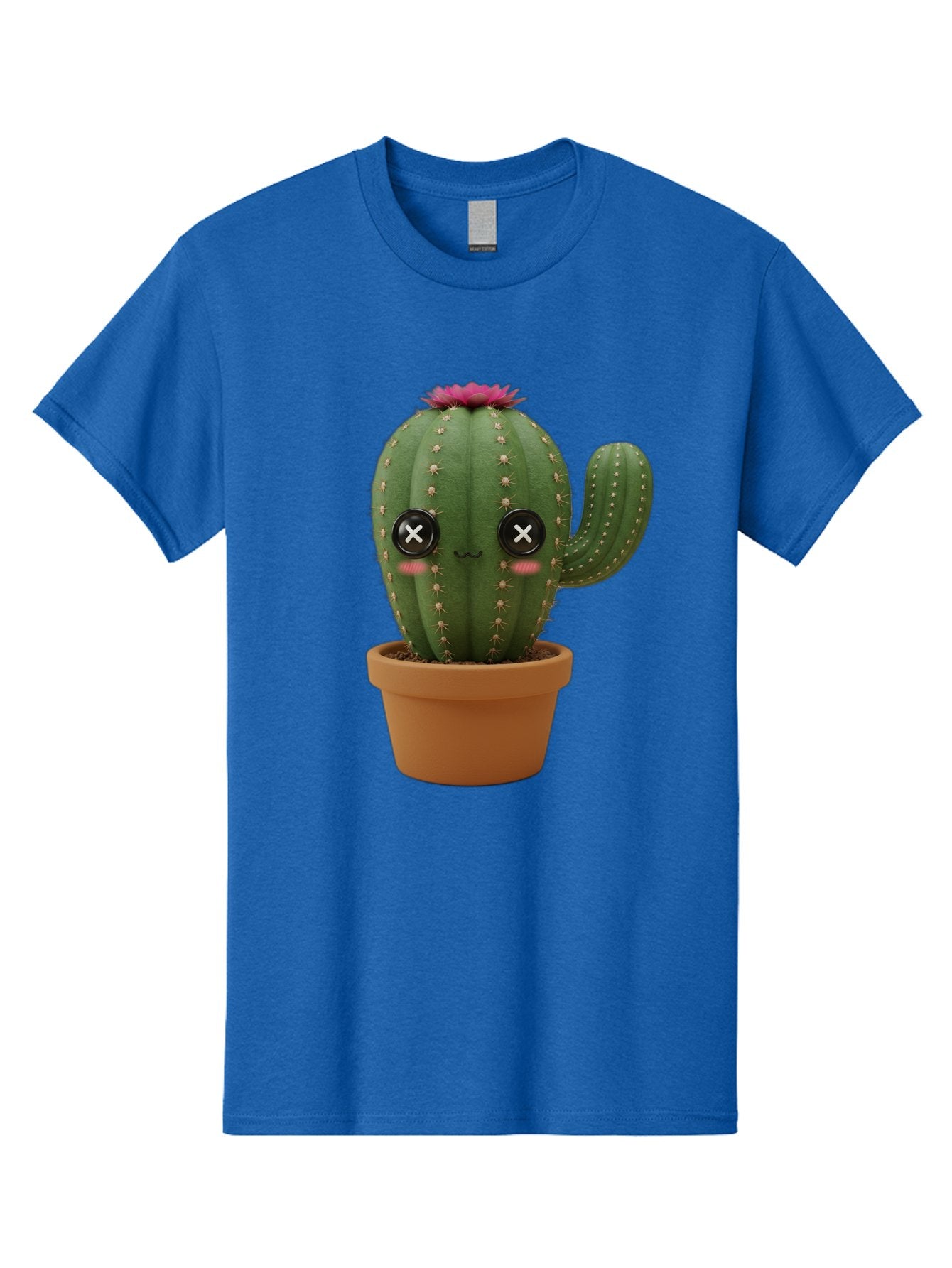 Cactus-2 Men'S Graphic Tee, 100% Cotton, Comfortable Casual Summer Wear, Machine Washable, Cactus In Pot, Plush Toy, Digital Illustration, Cute Character, Prickly Plant, Smiling Face, Pink Flower, Decorative Pot, Soft Texture, Adorable Design, Bac724 9