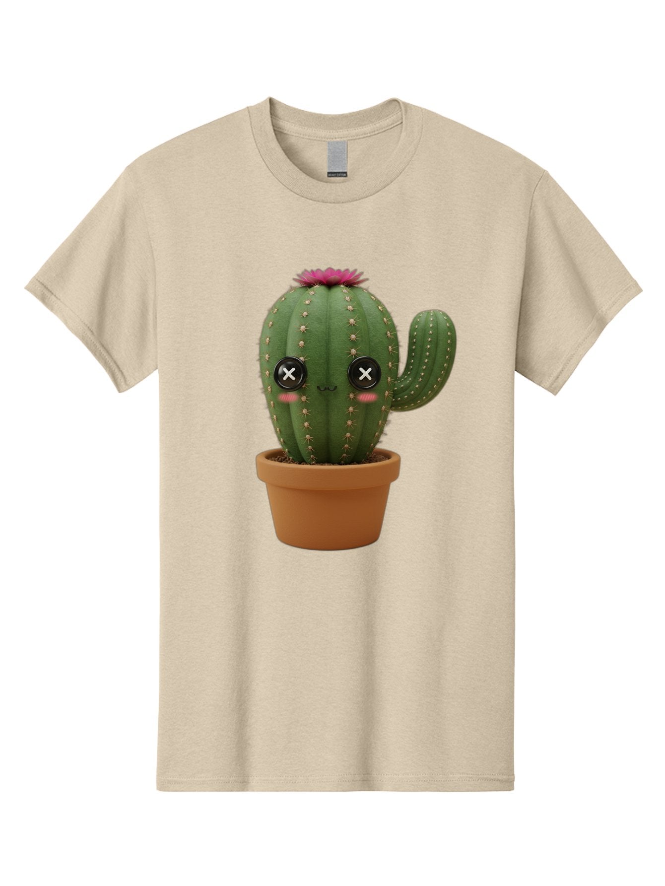 Cactus-2 Men'S Graphic Tee, 100% Cotton, Comfortable Casual Summer Wear, Machine Washable, Cactus In Pot, Plush Toy, Digital Illustration, Cute Character, Prickly Plant, Smiling Face, Pink Flower, Decorative Pot, Soft Texture, Adorable Design, Bac724 10