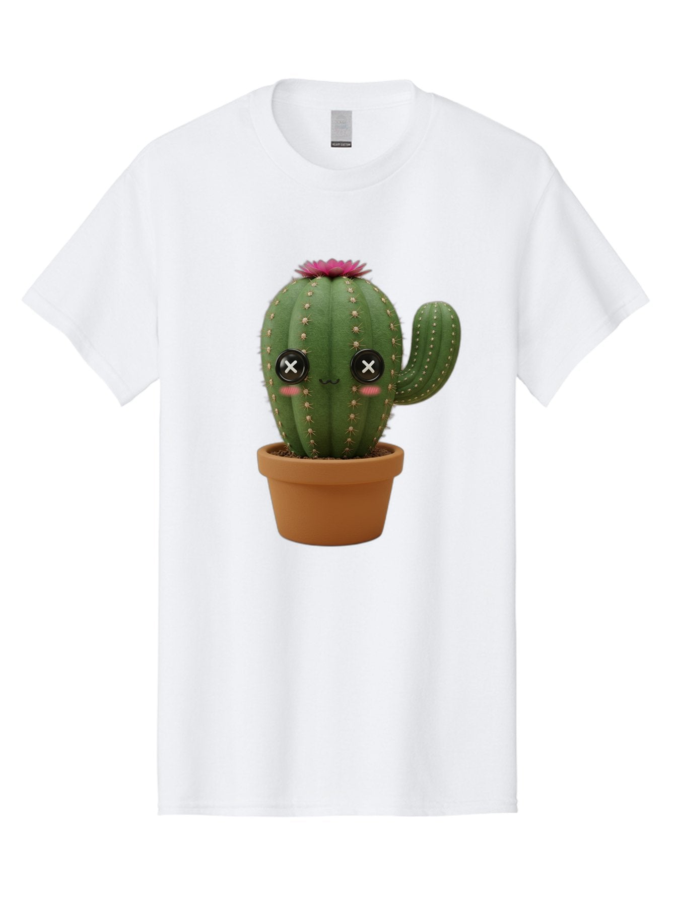 Cactus-2 Men'S Graphic Tee, 100% Cotton, Comfortable Casual Summer Wear, Machine Washable, Cactus In Pot, Plush Toy, Digital Illustration, Cute Character, Prickly Plant, Smiling Face, Pink Flower, Decorative Pot, Soft Texture, Adorable Design, Bac724 7