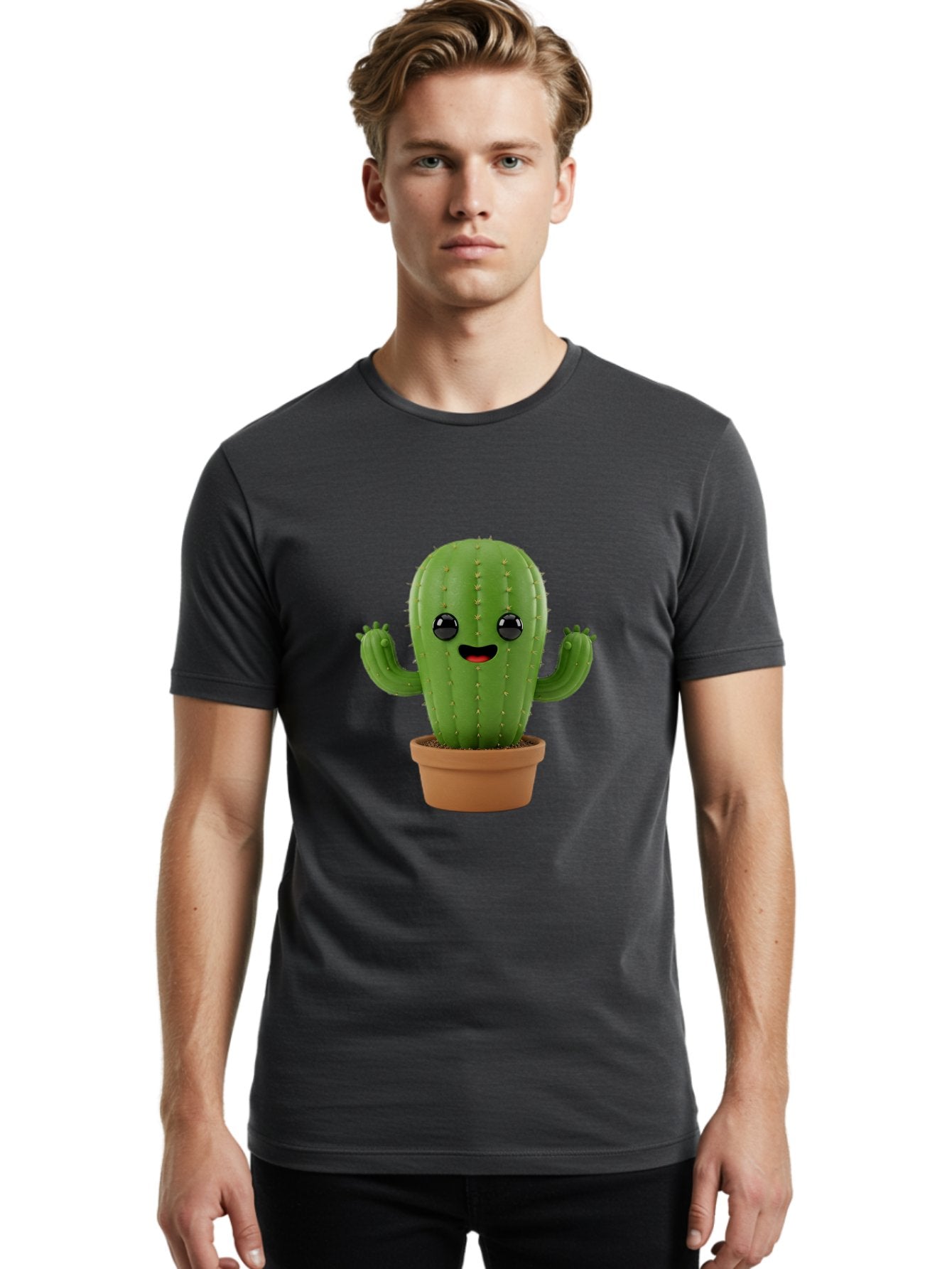 Cactus-3 Men'S Graphic Tee, 100% Cotton, Comfortable Casual Summer Wear, Machine Washable, Cartoon Cactus, Potted Cactus, Playful Plant, Friendly Cactus, Adorable Character, Quirky Decoration, Digital Art, Fun Design, Happy Face, Cartoon Style Bac725 21