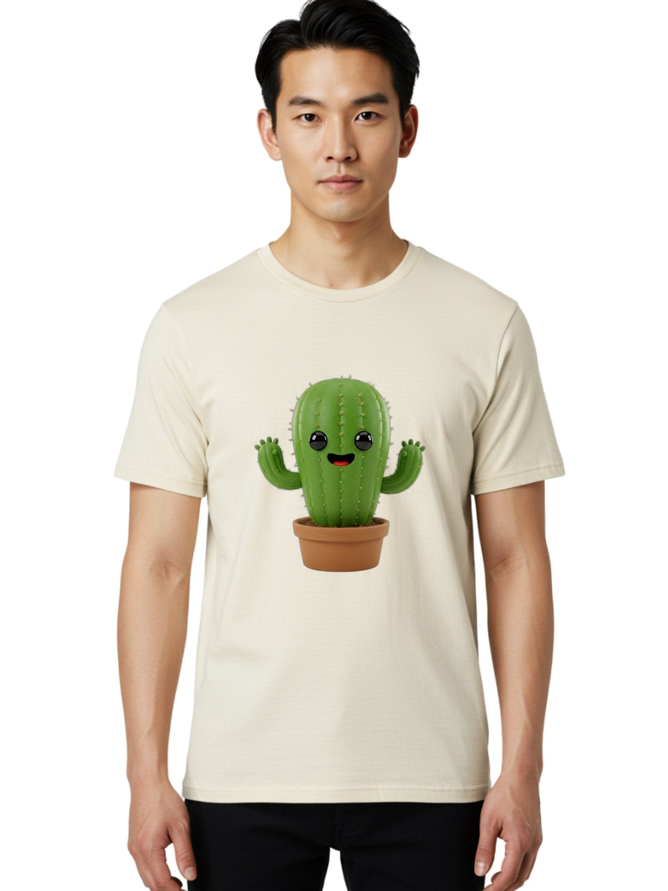 Cactus-3 Men'S Graphic Tee, 100% Cotton, Comfortable Casual Summer Wear, Machine Washable, Cartoon Cactus, Potted Cactus, Playful Plant, Friendly Cactus, Adorable Character, Quirky Decoration, Digital Art, Fun Design, Happy Face, Cartoon Style Bac725 16