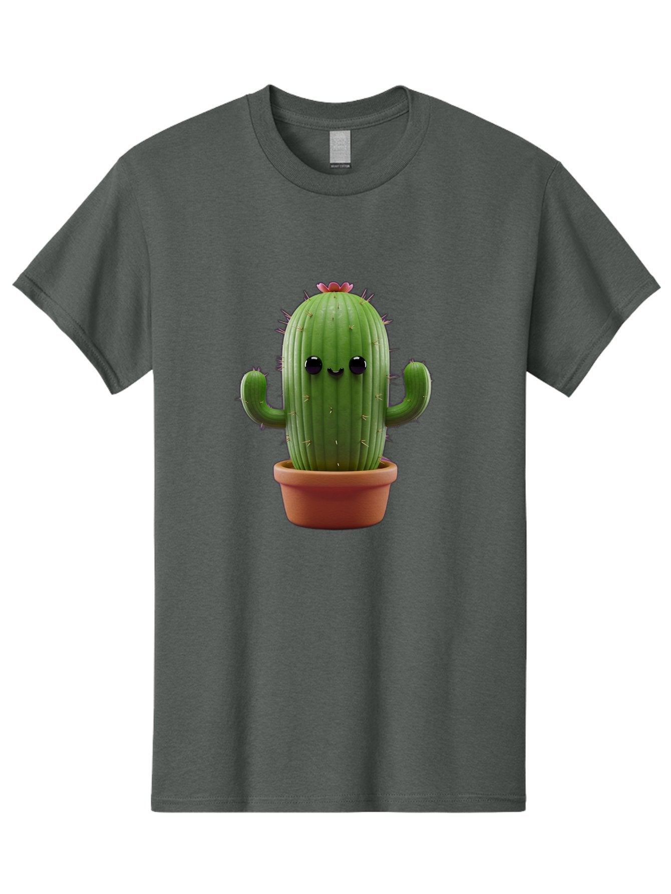 Cactus-4 Men'S Graphic Tee, 100% Cotton, Comfortable Casual Summer Wear, Machine Washable, Cute Cactus, Potted Plant, Cartoon Character, Desert Flora, Funny Face, Small Arms, Spiky Texture, Kawaii Style, Terracotta Pot, Digital Illustration Bac726 3