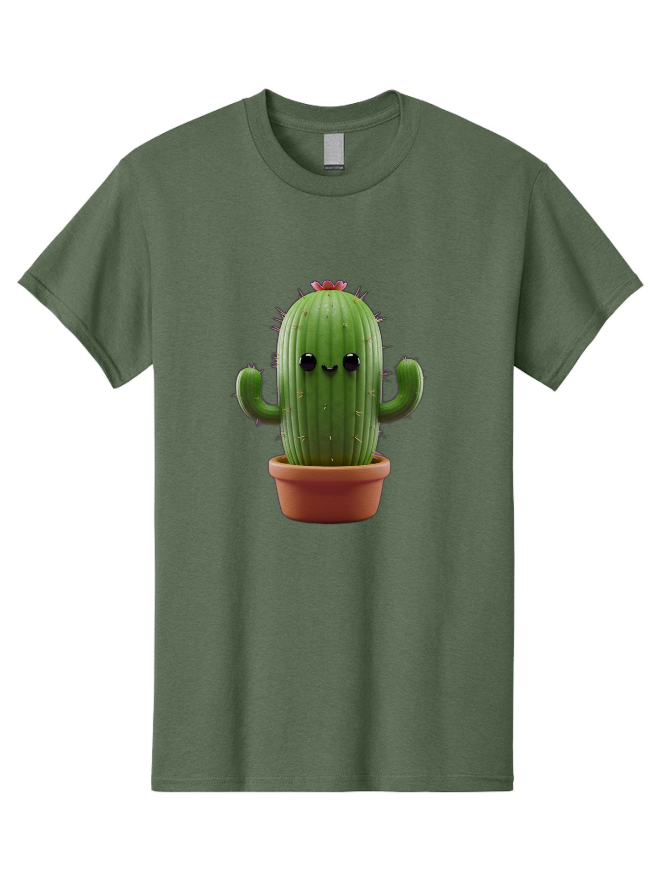 Cactus-4 Men'S Graphic Tee, 100% Cotton, Comfortable Casual Summer Wear, Machine Washable, Cute Cactus, Potted Plant, Cartoon Character, Desert Flora, Funny Face, Small Arms, Spiky Texture, Kawaii Style, Terracotta Pot, Digital Illustration Bac726 5