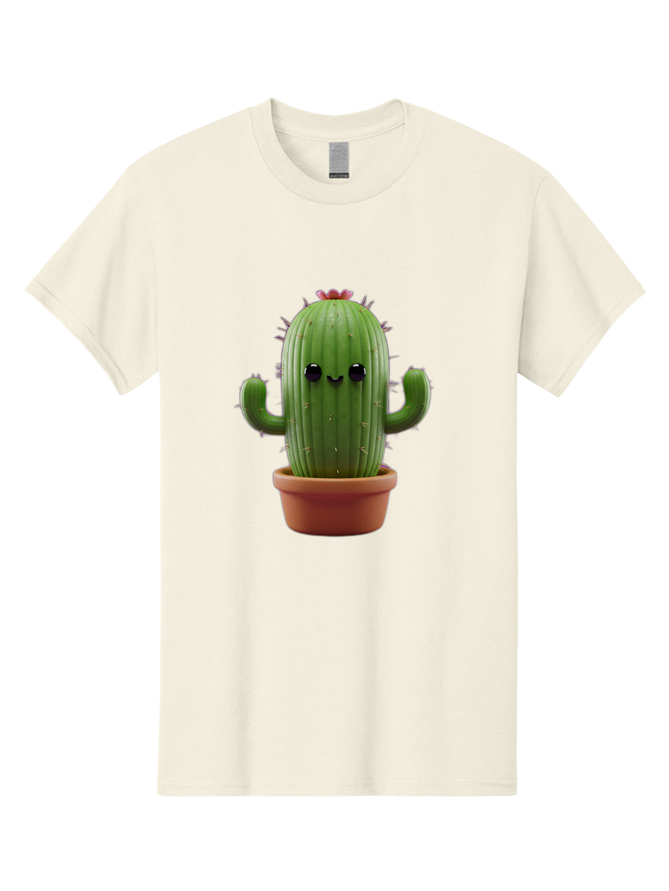 Cactus-4 Men'S Graphic Tee, 100% Cotton, Comfortable Casual Summer Wear, Machine Washable, Cute Cactus, Potted Plant, Cartoon Character, Desert Flora, Funny Face, Small Arms, Spiky Texture, Kawaii Style, Terracotta Pot, Digital Illustration Bac726