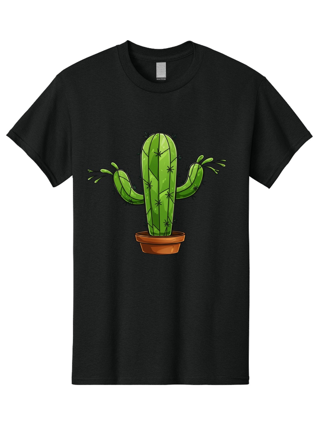Cactus-5 Men'S Graphic Tee, 100% Cotton, Comfortable Casual Summer Wear, Machine Washable, Potted Cactus, Cartoon Cactus, Cactus Plant, Green Cactus, Terracotta Pot, Prickly Cactus, Desert Plant, Houseplant, Succulent, Cactus Illustration, Bac727