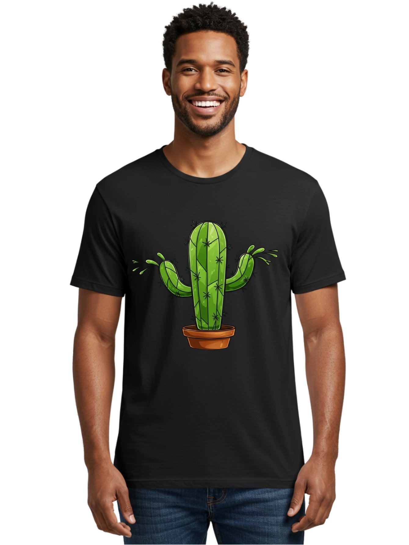 Cactus-5 Men'S Graphic Tee, 100% Cotton, Comfortable Casual Summer Wear, Machine Washable, Potted Cactus, Cartoon Cactus, Cactus Plant, Green Cactus, Terracotta Pot, Prickly Cactus, Desert Plant, Houseplant, Succulent, Cactus Illustration, Bac727 21