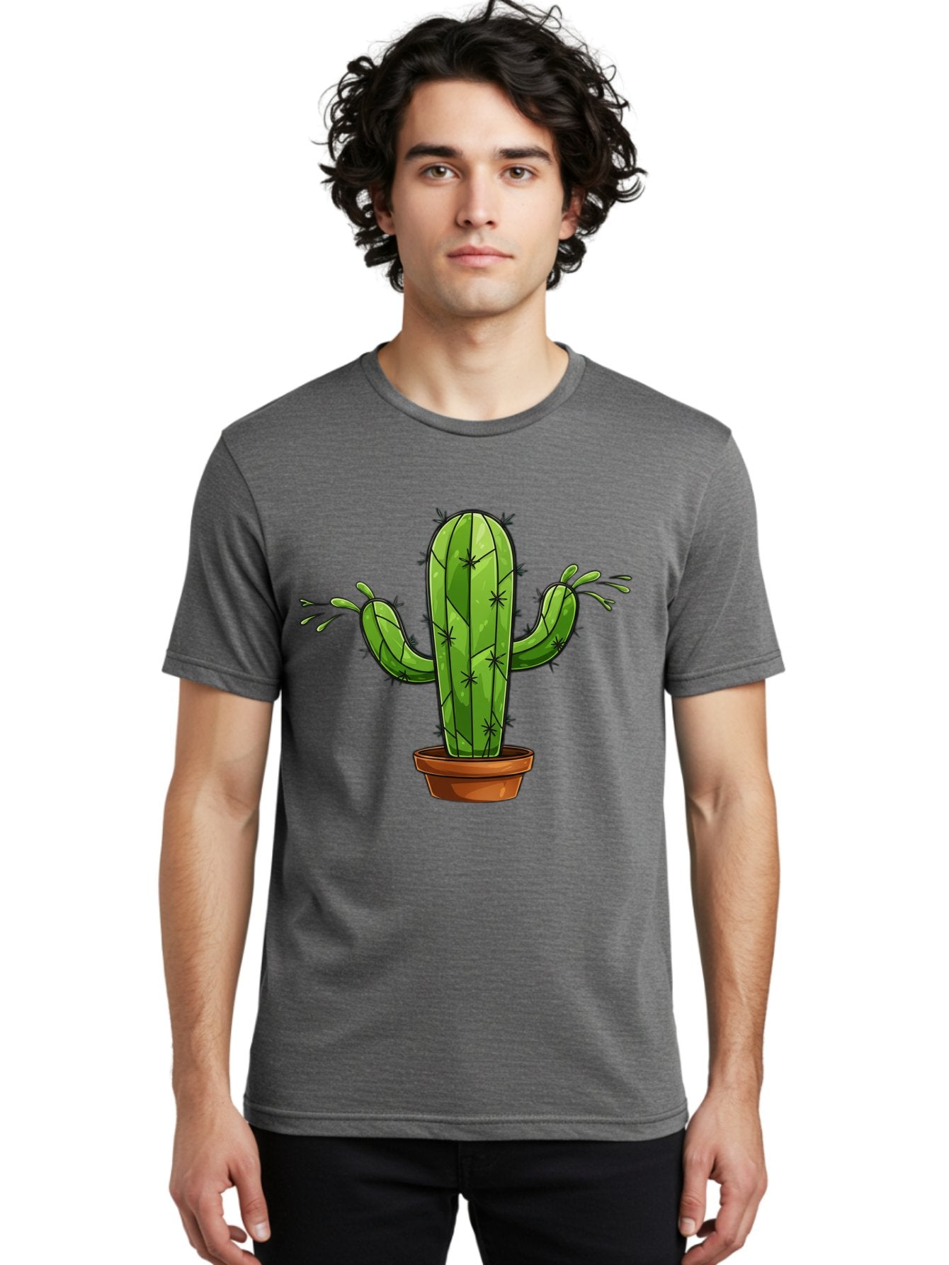 Cactus-5 Men'S Graphic Tee, 100% Cotton, Comfortable Casual Summer Wear, Machine Washable, Potted Cactus, Cartoon Cactus, Cactus Plant, Green Cactus, Terracotta Pot, Prickly Cactus, Desert Plant, Houseplant, Succulent, Cactus Illustration, Bac727 19
