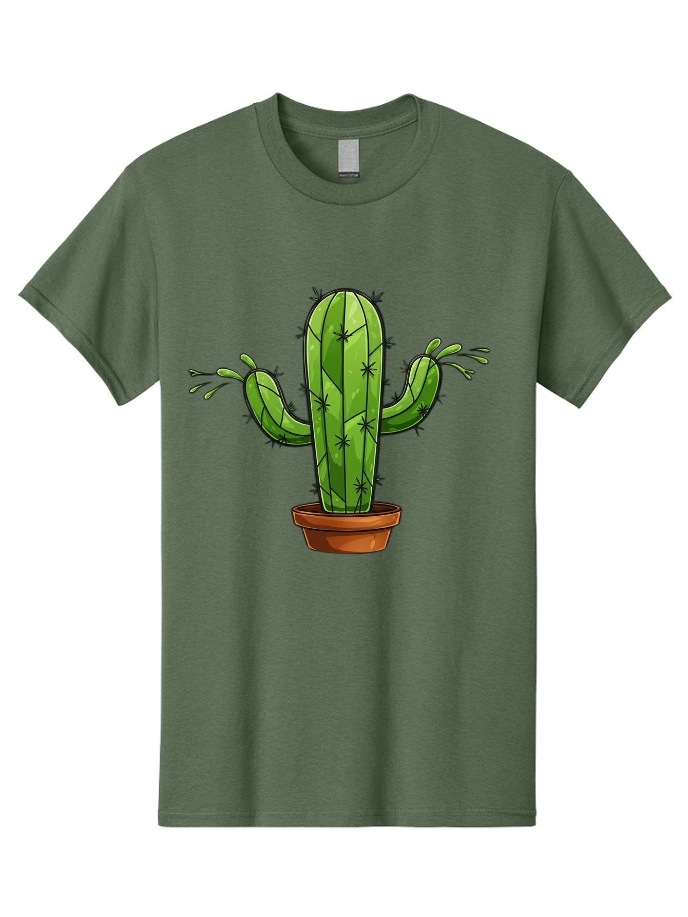 Cactus-5 Men'S Graphic Tee, 100% Cotton, Comfortable Casual Summer Wear, Machine Washable, Potted Cactus, Cartoon Cactus, Cactus Plant, Green Cactus, Terracotta Pot, Prickly Cactus, Desert Plant, Houseplant, Succulent, Cactus Illustration, Bac727 11