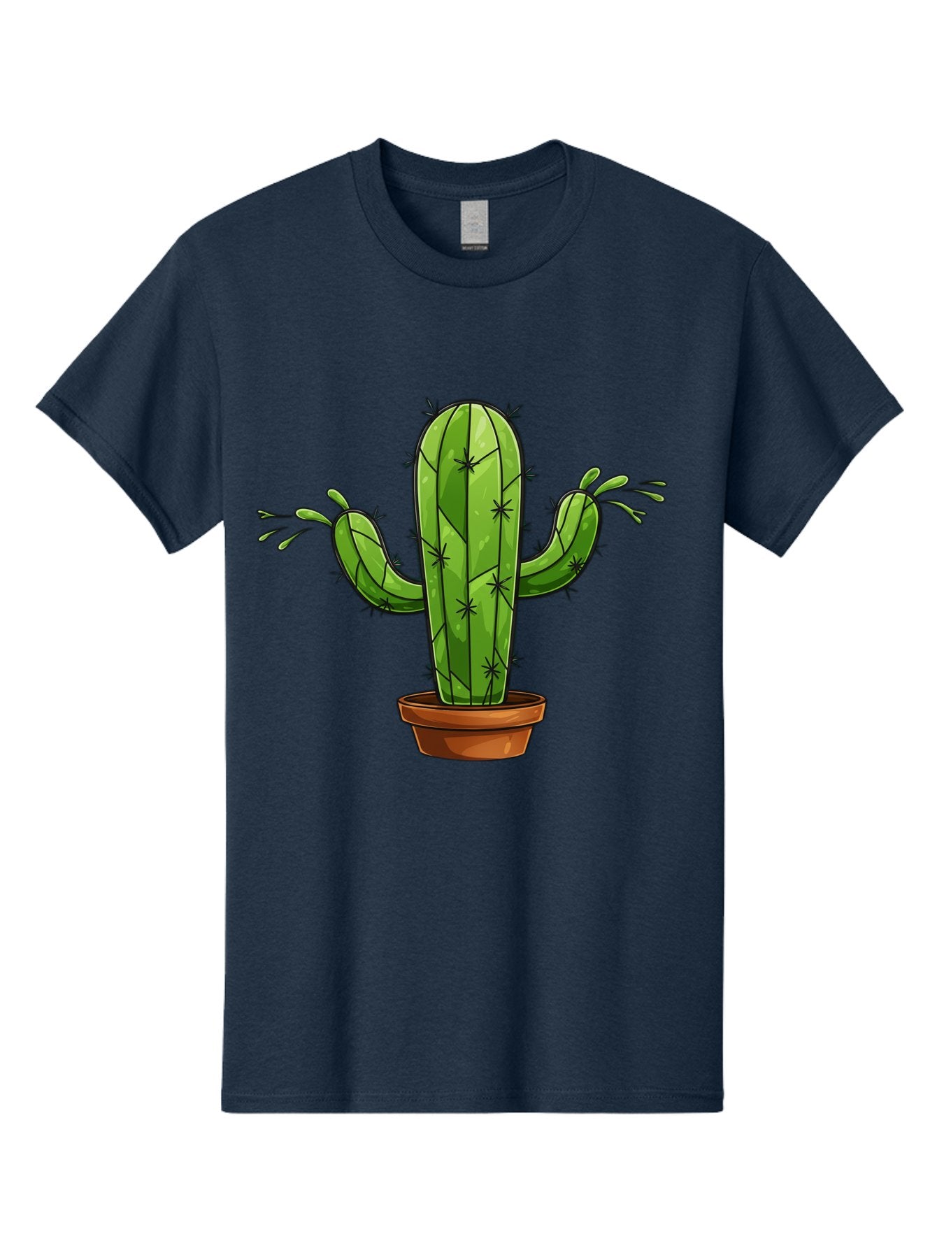 Cactus-5 Men'S Graphic Tee, 100% Cotton, Comfortable Casual Summer Wear, Machine Washable, Potted Cactus, Cartoon Cactus, Cactus Plant, Green Cactus, Terracotta Pot, Prickly Cactus, Desert Plant, Houseplant, Succulent, Cactus Illustration, Bac727 5