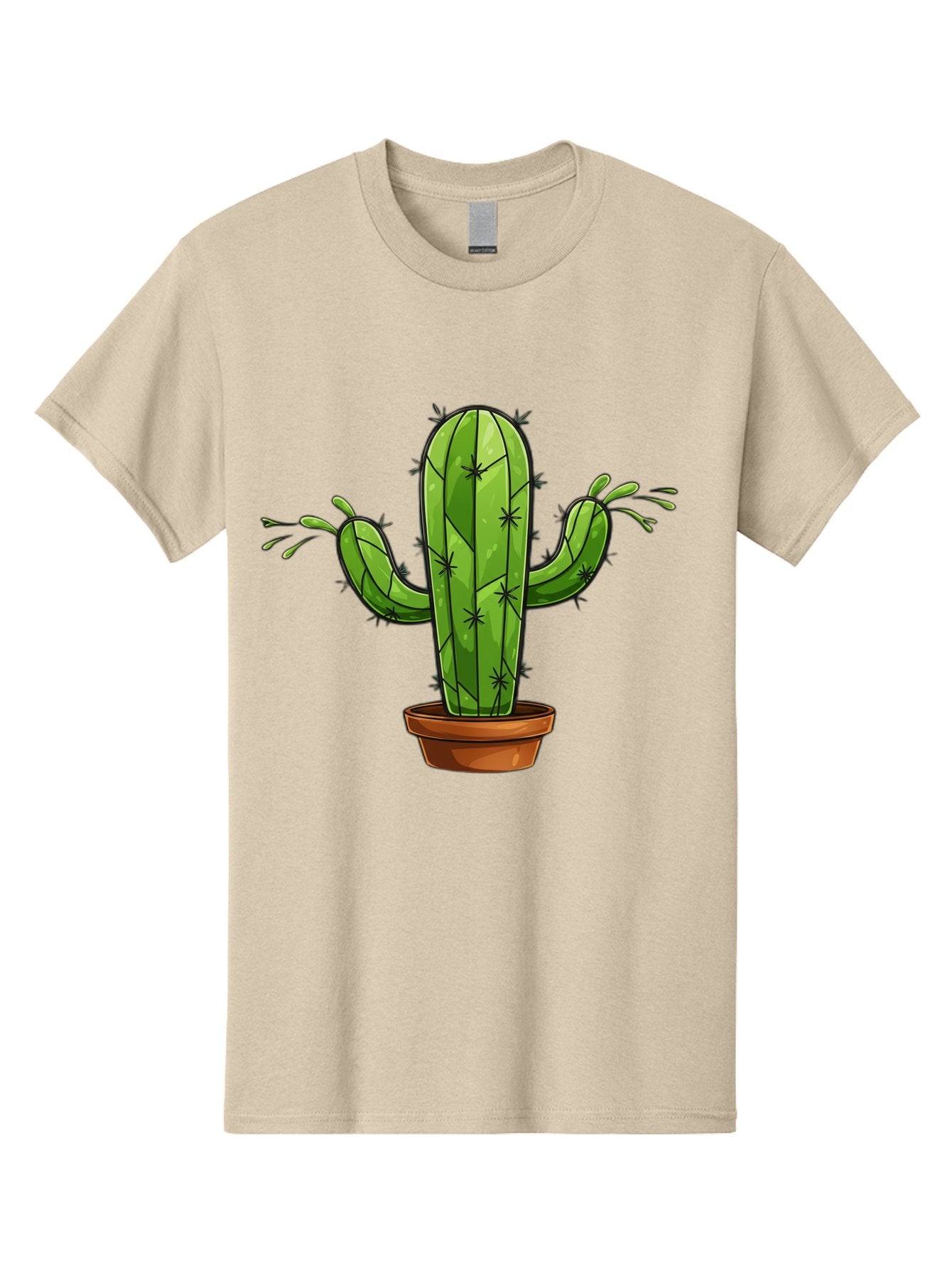 Cactus-5 Men'S Graphic Tee, 100% Cotton, Comfortable Casual Summer Wear, Machine Washable, Potted Cactus, Cartoon Cactus, Cactus Plant, Green Cactus, Terracotta Pot, Prickly Cactus, Desert Plant, Houseplant, Succulent, Cactus Illustration, Bac727 3