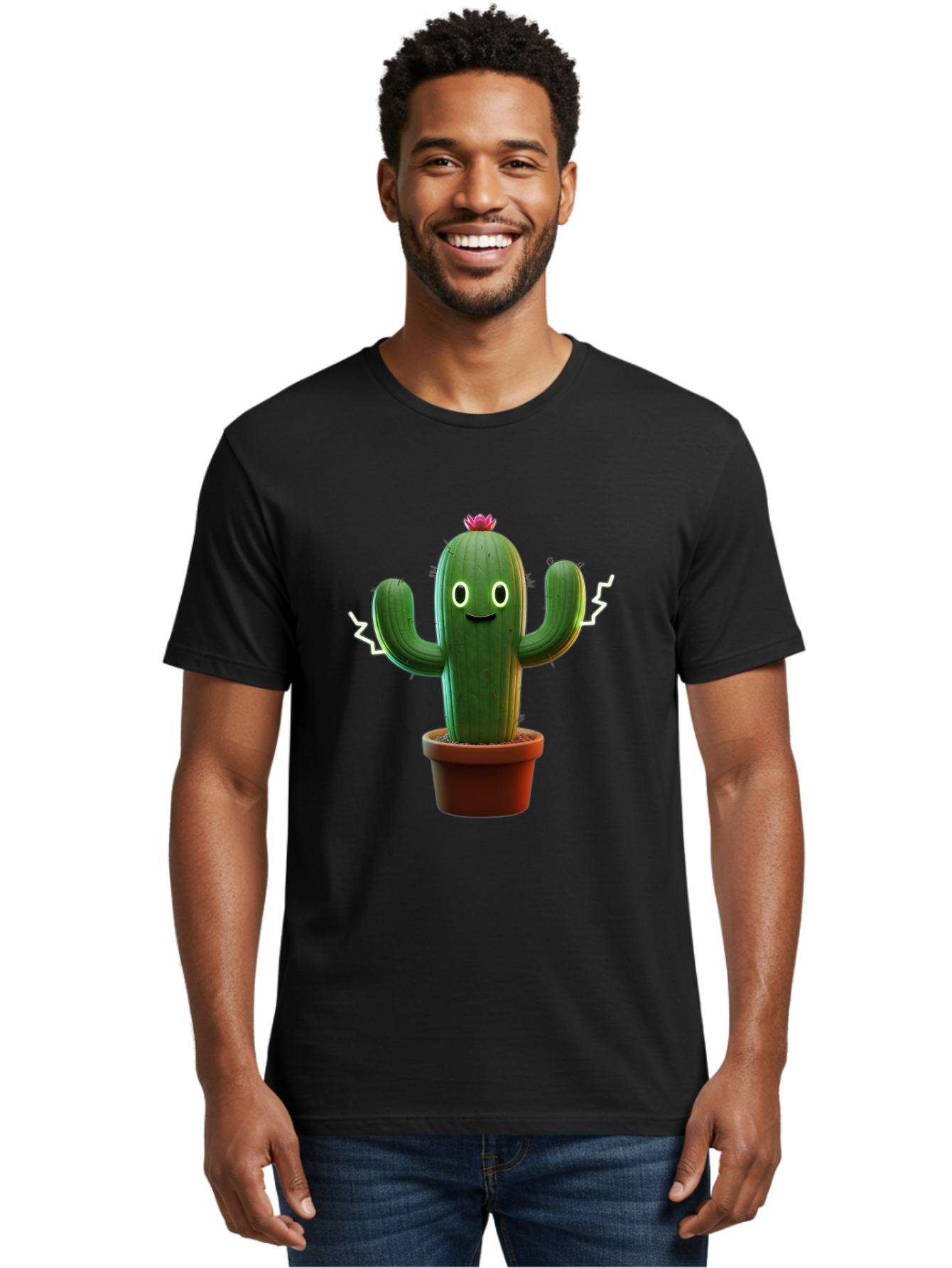 Cactus-6 Men'S Graphic Tee, 100% Cotton, Comfortable Casual Summer Wear, Machine Washable, Cartoon Cactus, Happy Cactus, Cactus Character, Potted Cactus, Desert Plant, Kawaii Cactus, Cactus With Face, Glowing Eyes, Cute Cactus, Funny Cactus Bac728 24