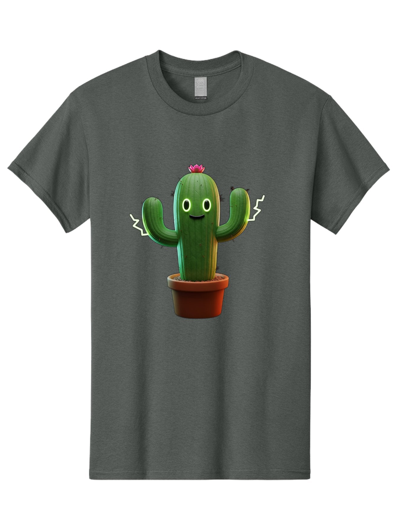 Cactus-6 Men'S Graphic Tee, 100% Cotton, Comfortable Casual Summer Wear, Machine Washable, Cartoon Cactus, Happy Cactus, Cactus Character, Potted Cactus, Desert Plant, Kawaii Cactus, Cactus With Face, Glowing Eyes, Cute Cactus, Funny Cactus Bac728 5