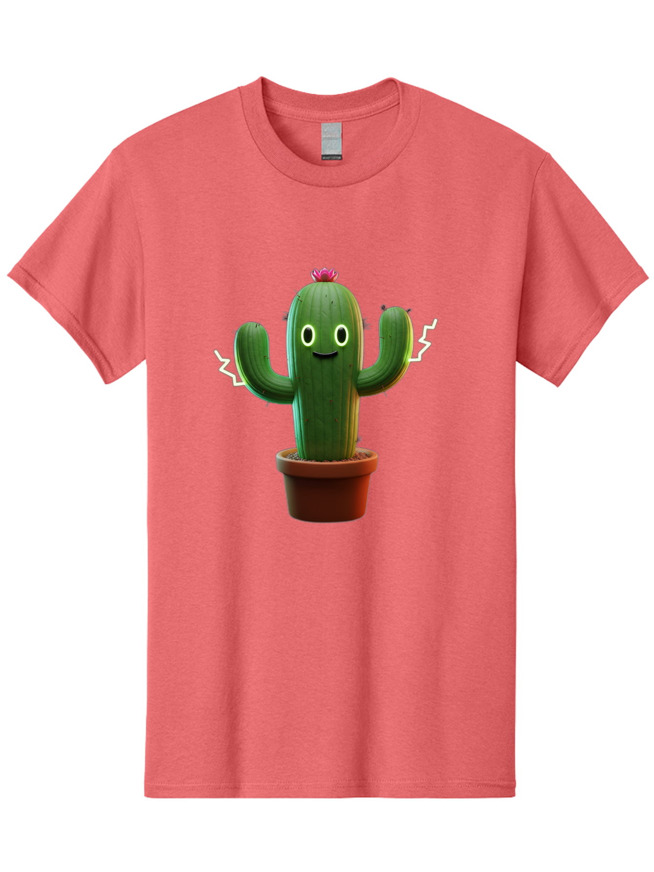 Cactus-6 Men'S Graphic Tee, 100% Cotton, Comfortable Casual Summer Wear, Machine Washable, Cartoon Cactus, Happy Cactus, Cactus Character, Potted Cactus, Desert Plant, Kawaii Cactus, Cactus With Face, Glowing Eyes, Cute Cactus, Funny Cactus Bac728