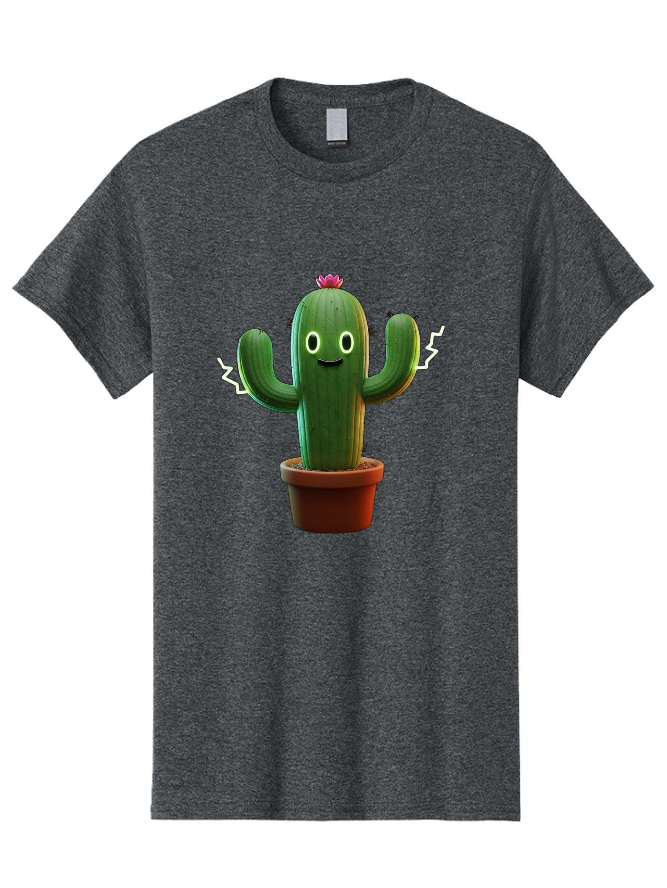 Cactus-6 Men'S Graphic Tee, 100% Cotton, Comfortable Casual Summer Wear, Machine Washable, Cartoon Cactus, Happy Cactus, Cactus Character, Potted Cactus, Desert Plant, Kawaii Cactus, Cactus With Face, Glowing Eyes, Cute Cactus, Funny Cactus Bac728