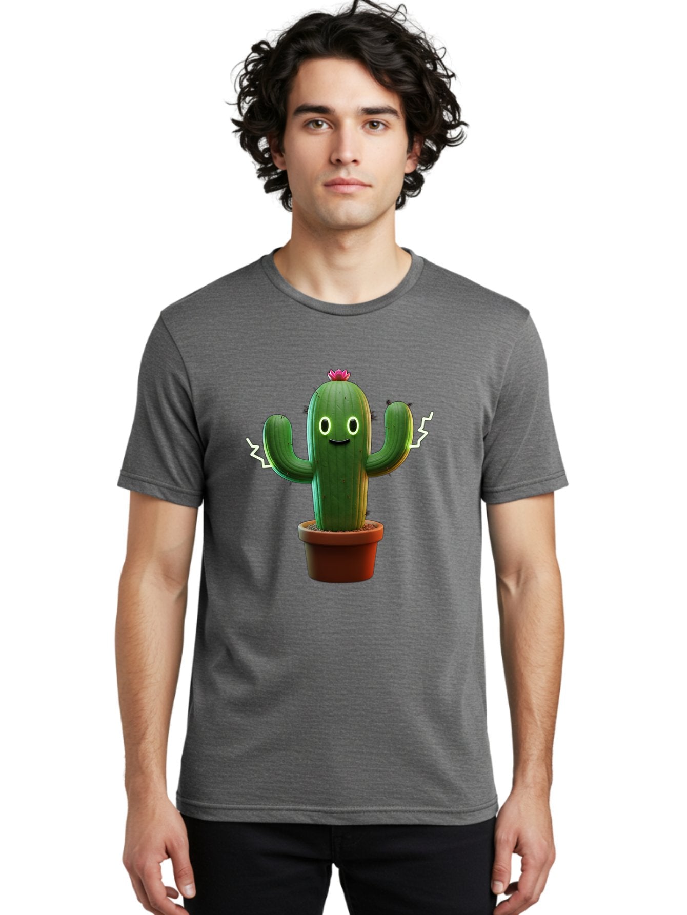 Cactus-6 Men'S Graphic Tee, 100% Cotton, Comfortable Casual Summer Wear, Machine Washable, Cartoon Cactus, Happy Cactus, Cactus Character, Potted Cactus, Desert Plant, Kawaii Cactus, Cactus With Face, Glowing Eyes, Cute Cactus, Funny Cactus Bac728 16