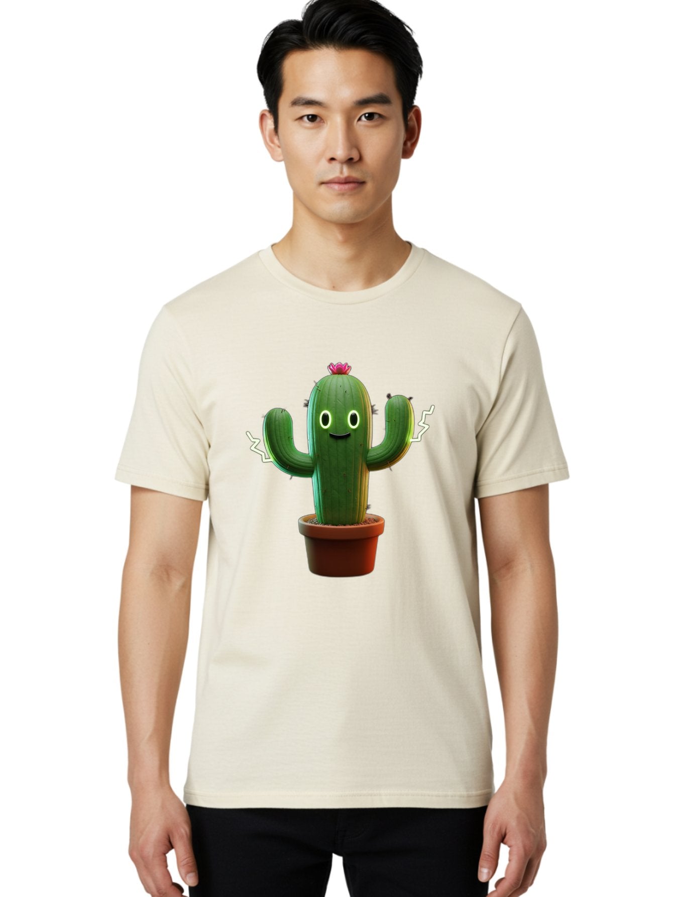 Cactus-6 Men'S Graphic Tee, 100% Cotton, Comfortable Casual Summer Wear, Machine Washable, Cartoon Cactus, Happy Cactus, Cactus Character, Potted Cactus, Desert Plant, Kawaii Cactus, Cactus With Face, Glowing Eyes, Cute Cactus, Funny Cactus Bac728 21