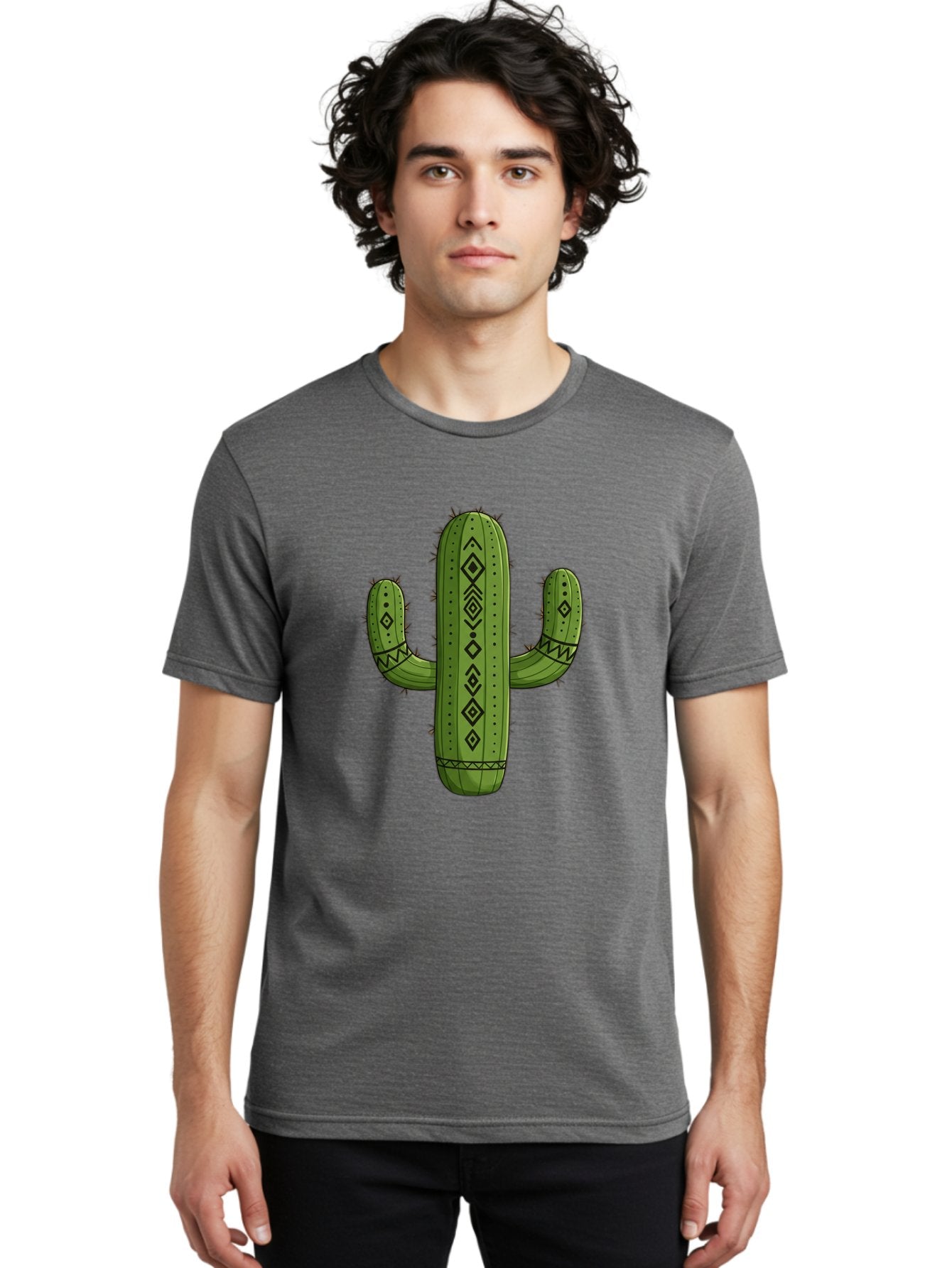 Cactus-7 Men'S Graphic Tee, 100% Cotton, Comfortable Casual Summer Wear, Machine Washable, Cartoon Cactus, Tribal Cactus, Cactus Illustration, Southwestern Art, Bohemian Decor, Cactus Graphics, Desert Plant, Prickly Pear Cactus, Unique Design, Bac729 30
