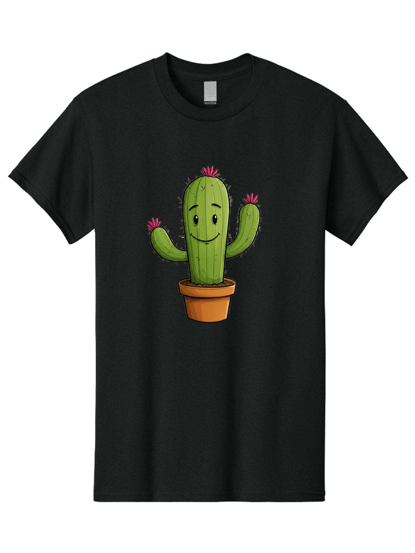 Cactus-8 Men'S Graphic Tee, 100% Cotton, Comfortable Casual Summer Wear, Machine Washable, Cartoon Cactus, Happy Face, Potted Plant, Cacti, Prickly Pear, Succulent, Flowering Cactus, Kawaii, Cute, Smiling Cactus, Pink Flowers, Quirky, Fun, Bac730 6