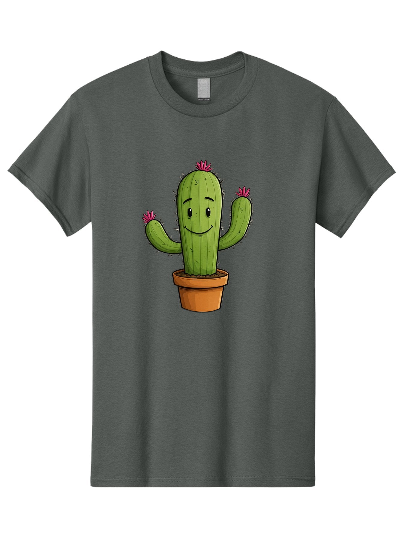 Cactus-8 Men'S Graphic Tee, 100% Cotton, Comfortable Casual Summer Wear, Machine Washable, Cartoon Cactus, Happy Face, Potted Plant, Cacti, Prickly Pear, Succulent, Flowering Cactus, Kawaii, Cute, Smiling Cactus, Pink Flowers, Quirky, Fun, Bac730 9