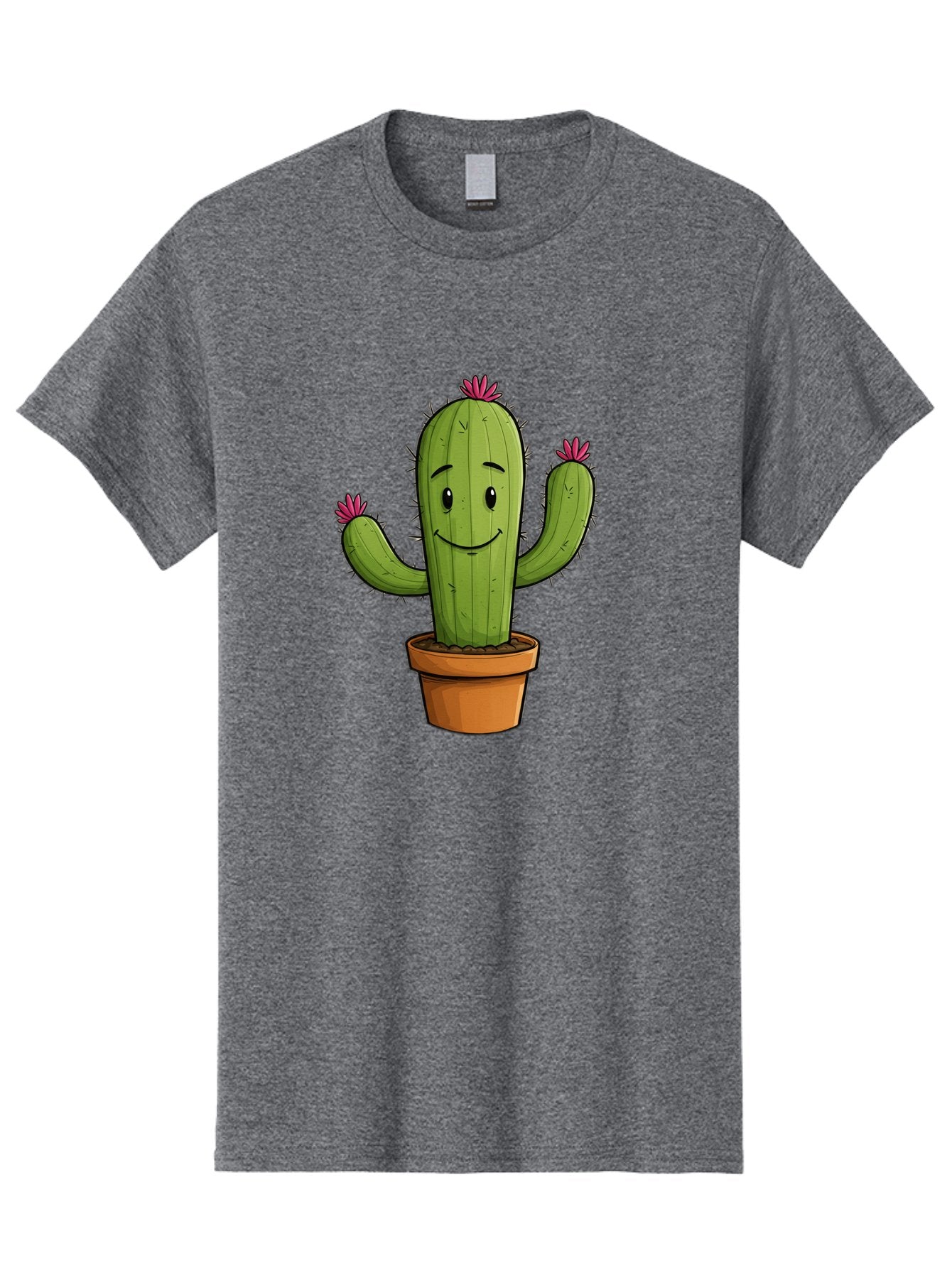 Cactus-8 Men'S Graphic Tee, 100% Cotton, Comfortable Casual Summer Wear, Machine Washable, Cartoon Cactus, Happy Face, Potted Plant, Cacti, Prickly Pear, Succulent, Flowering Cactus, Kawaii, Cute, Smiling Cactus, Pink Flowers, Quirky, Fun, Bac730 5