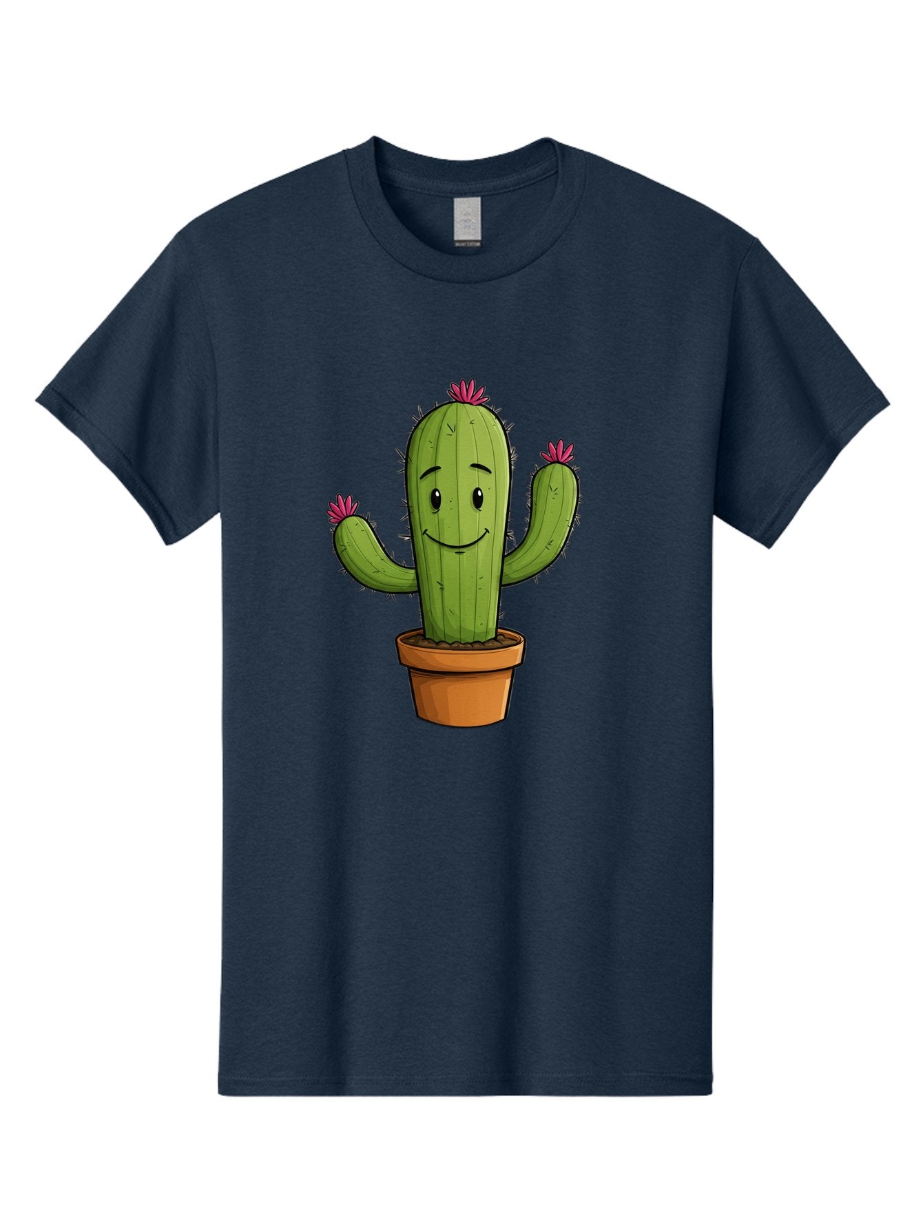 Cactus-8 Men'S Graphic Tee, 100% Cotton, Comfortable Casual Summer Wear, Machine Washable, Cartoon Cactus, Happy Face, Potted Plant, Cacti, Prickly Pear, Succulent, Flowering Cactus, Kawaii, Cute, Smiling Cactus, Pink Flowers, Quirky, Fun, Bac730 15