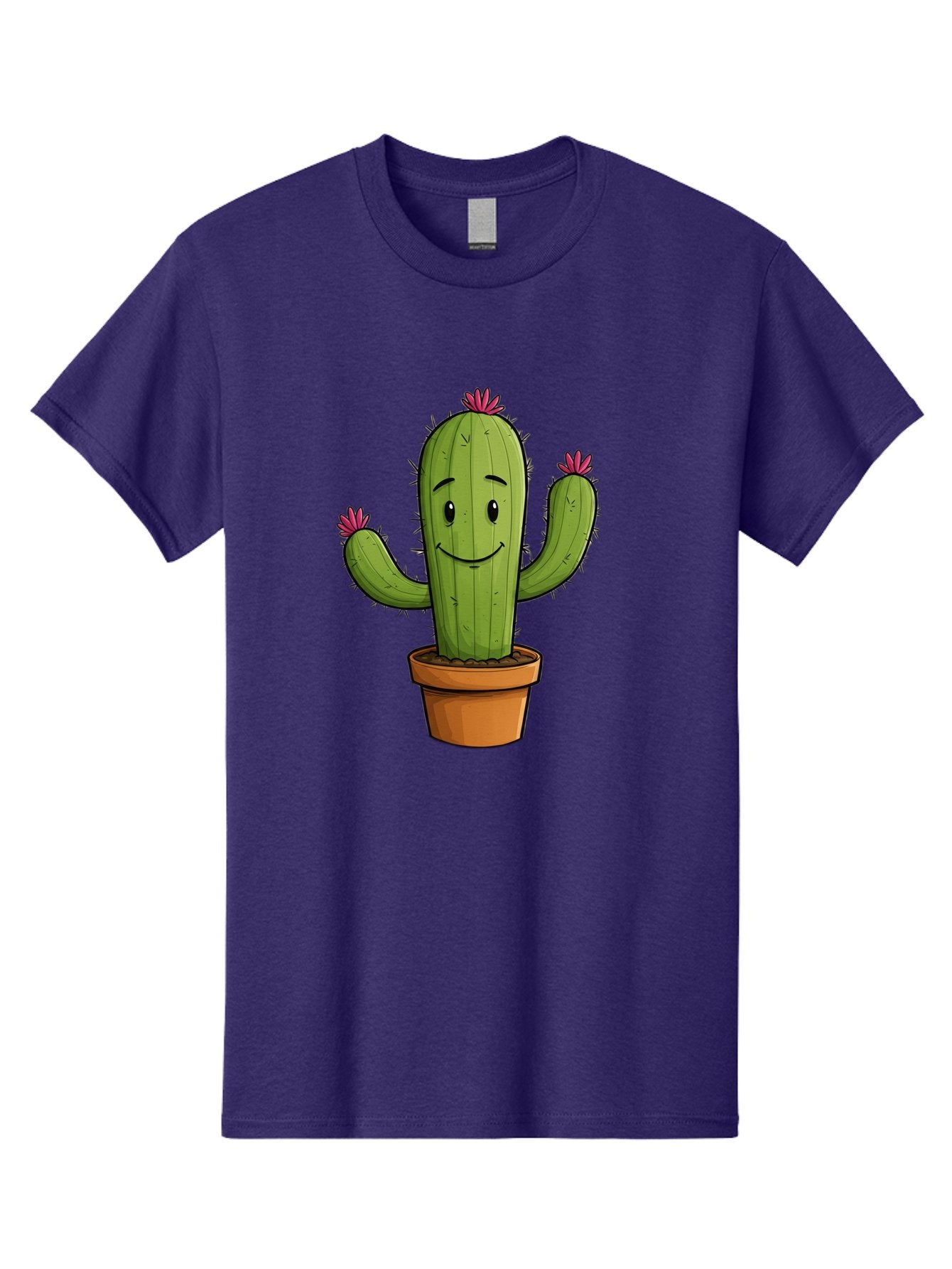 Cactus-8 Men'S Graphic Tee, 100% Cotton, Comfortable Casual Summer Wear, Machine Washable, Cartoon Cactus, Happy Face, Potted Plant, Cacti, Prickly Pear, Succulent, Flowering Cactus, Kawaii, Cute, Smiling Cactus, Pink Flowers, Quirky, Fun, Bac730 7