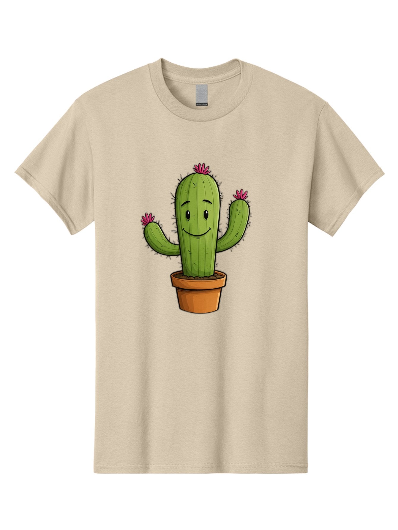 Cactus-8 Men'S Graphic Tee, 100% Cotton, Comfortable Casual Summer Wear, Machine Washable, Cartoon Cactus, Happy Face, Potted Plant, Cacti, Prickly Pear, Succulent, Flowering Cactus, Kawaii, Cute, Smiling Cactus, Pink Flowers, Quirky, Fun, Bac730 8