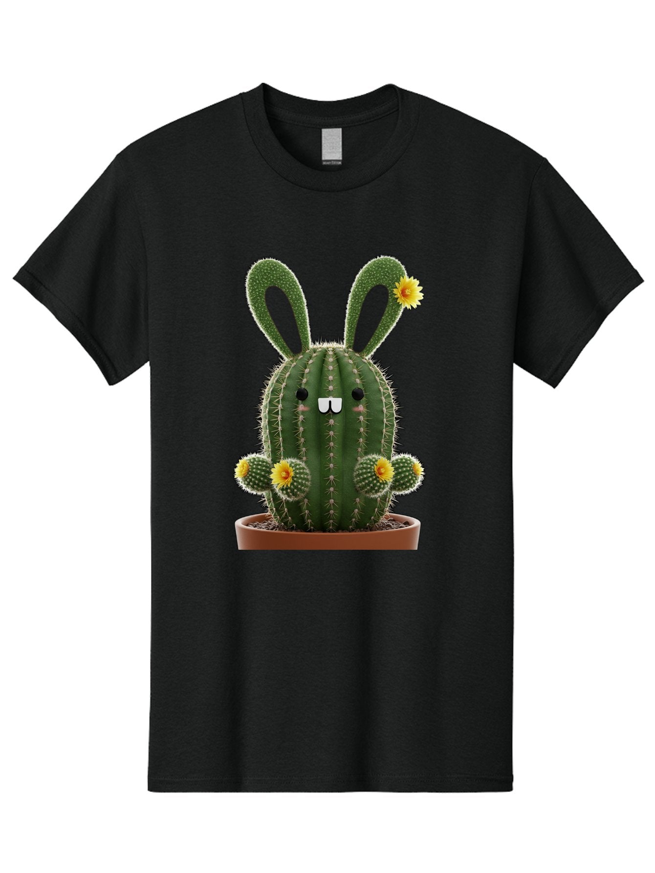 Cactus-Bunny Men'S Graphic Tee, 100% Cotton, Comfortable Casual Summer Wear, Machine Washable, Cartoon Cactus With Bunny Ears, Cute Cactus Character, Potted Cactus Plant, Funny Cactus Design, Blooming Cactus Flowers, Desert Flora, Bac731
