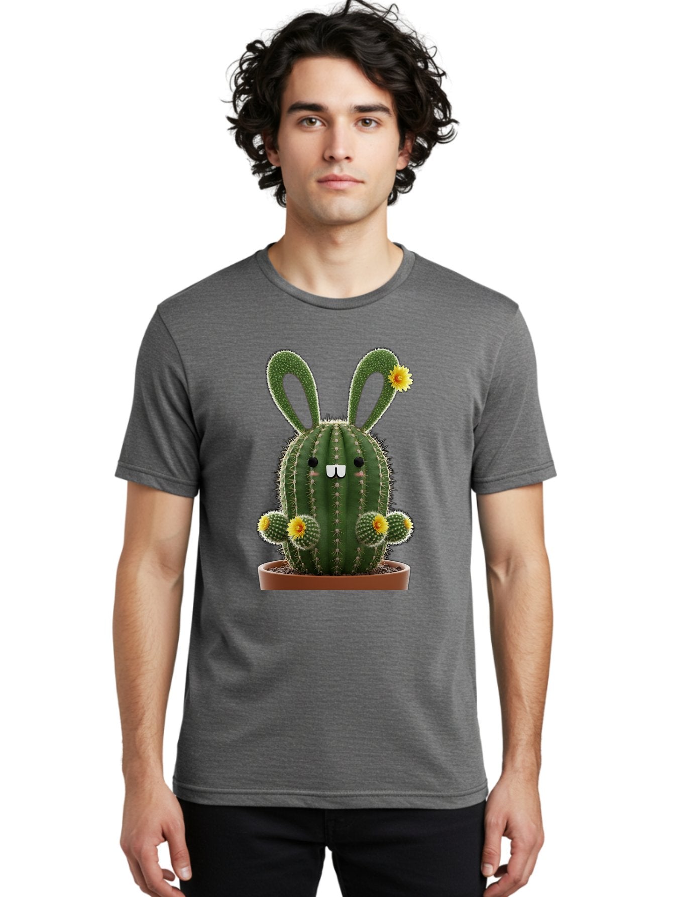 Cactus-Bunny Men'S Graphic Tee, 100% Cotton, Comfortable Casual Summer Wear, Machine Washable, Cartoon Cactus With Bunny Ears, Cute Cactus Character, Potted Cactus Plant, Funny Cactus Design, Blooming Cactus Flowers, Desert Flora, Bac731 28