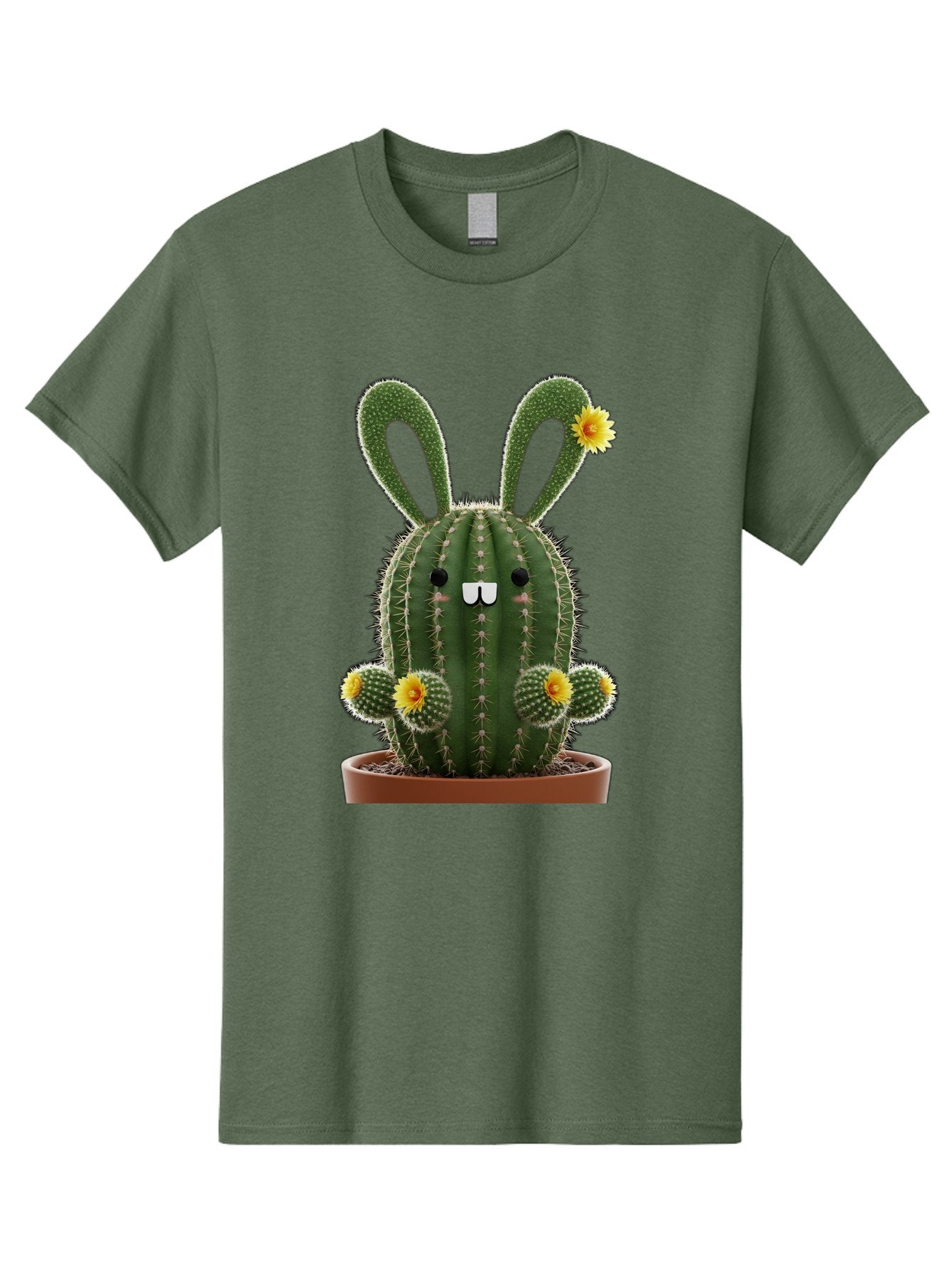 Cactus-Bunny Men'S Graphic Tee, 100% Cotton, Comfortable Casual Summer Wear, Machine Washable, Cartoon Cactus With Bunny Ears, Cute Cactus Character, Potted Cactus Plant, Funny Cactus Design, Blooming Cactus Flowers, Desert Flora, Bac731 13