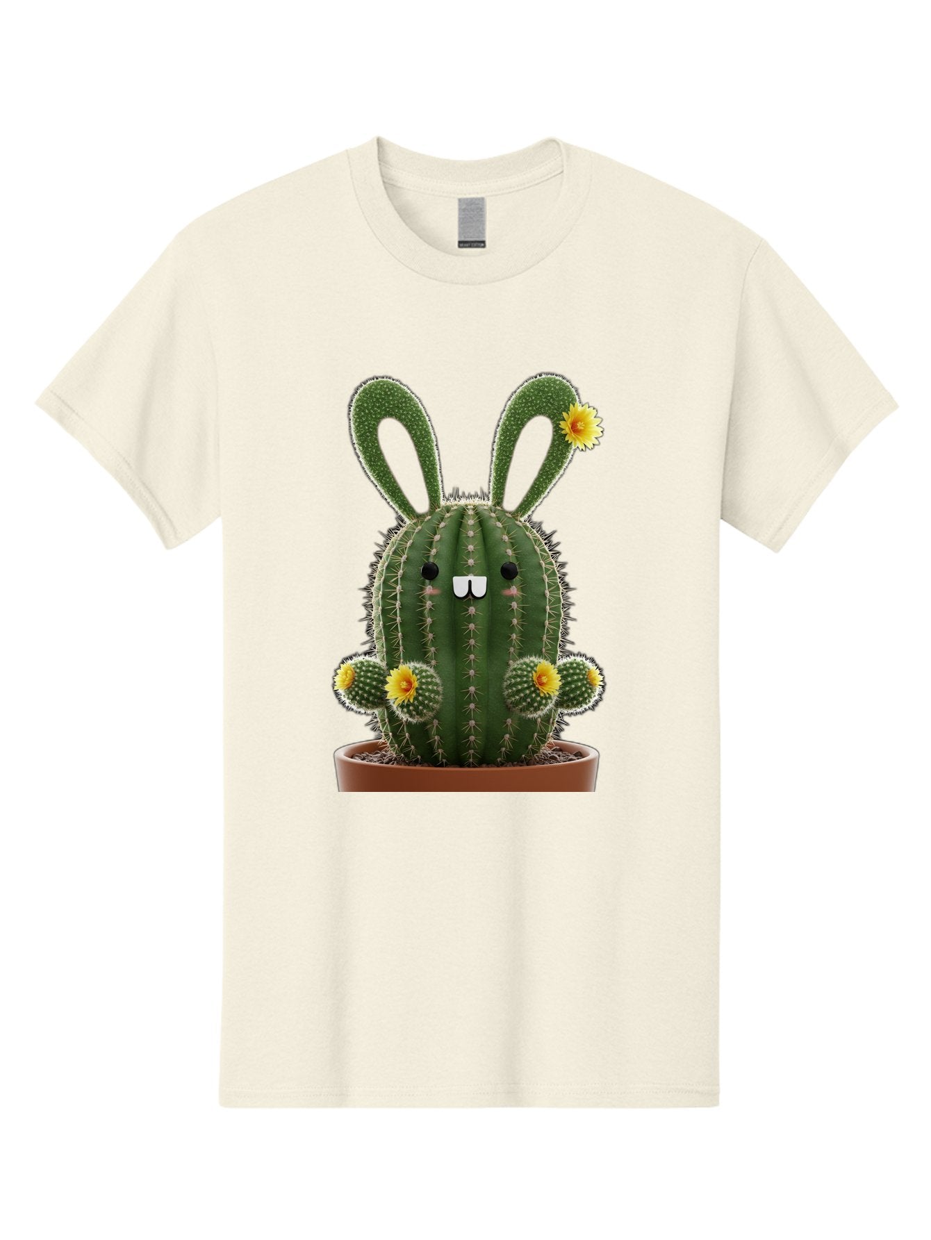 Cactus-Bunny Men'S Graphic Tee, 100% Cotton, Comfortable Casual Summer Wear, Machine Washable, Cartoon Cactus With Bunny Ears, Cute Cactus Character, Potted Cactus Plant, Funny Cactus Design, Blooming Cactus Flowers, Desert Flora, Bac731 3